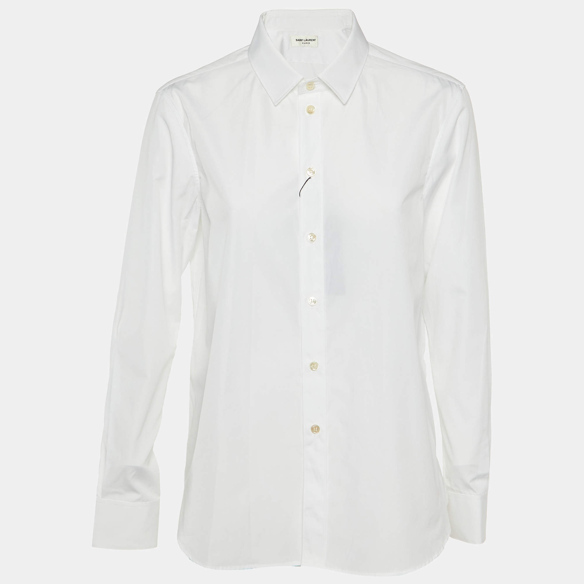 Saint Laurent Paris White Cotton Button Front Shirt L