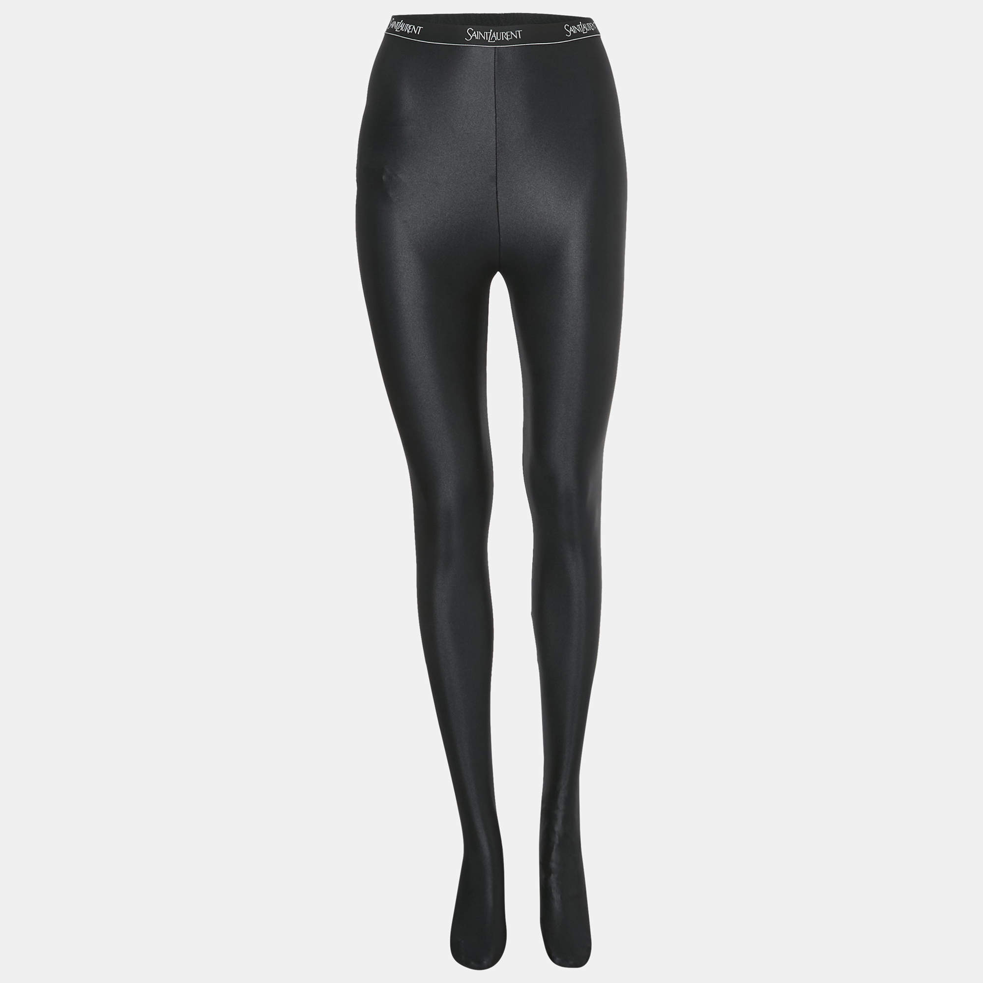 مملوكة مسبقًا Saint Laurent Paris Black Logo Waistband Jersey Leggings M