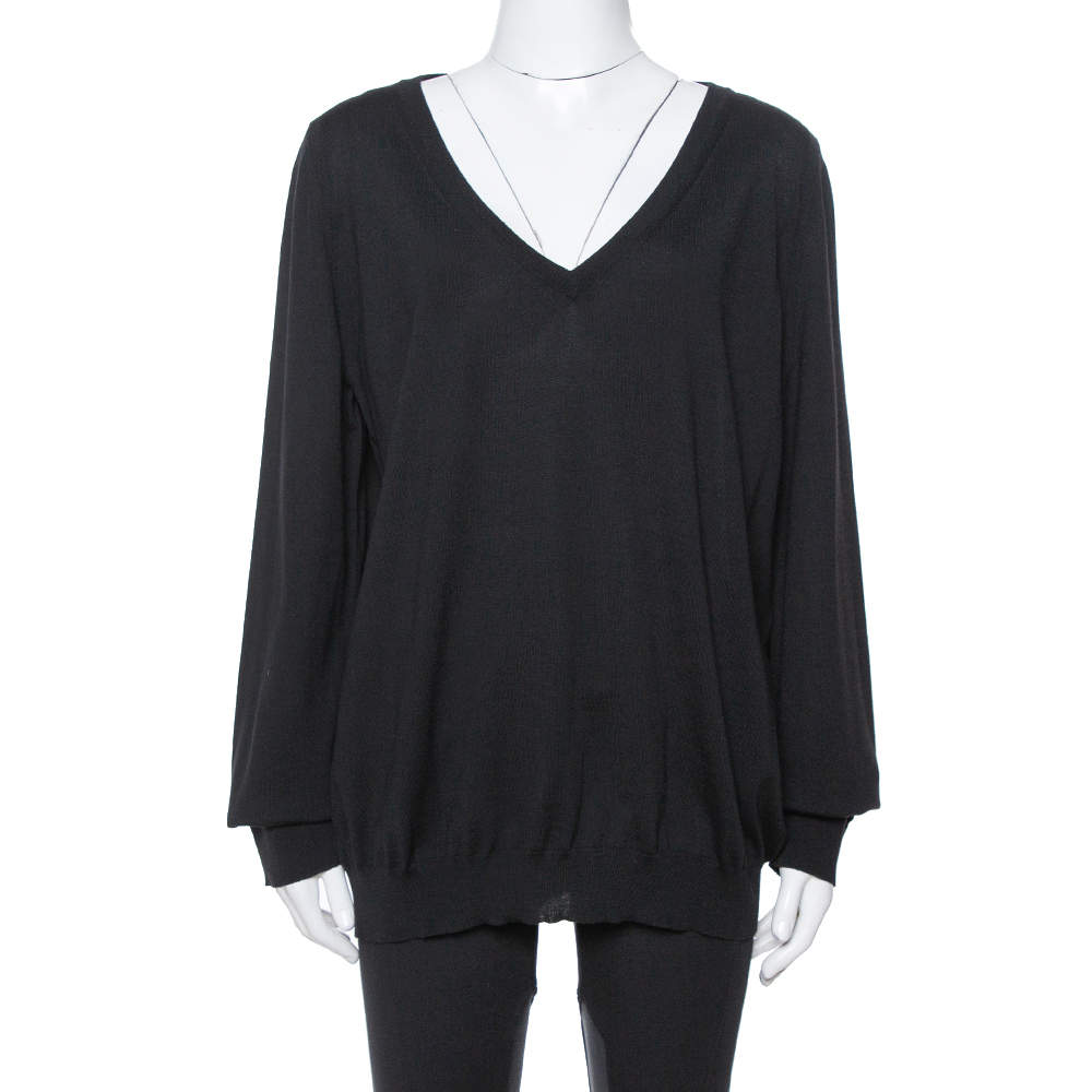 Pre Owned سويتر سان لوران باريس رقبة حرف في صوف أسود XXL