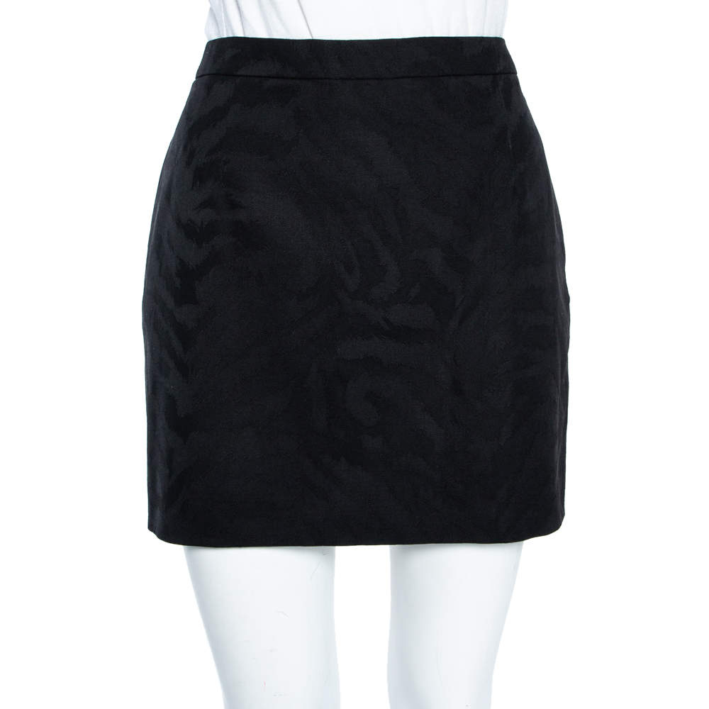 Pre Owned تنورة ميني سان لوران صوف جاكار أسود مقاس متوسط - ميديوم 