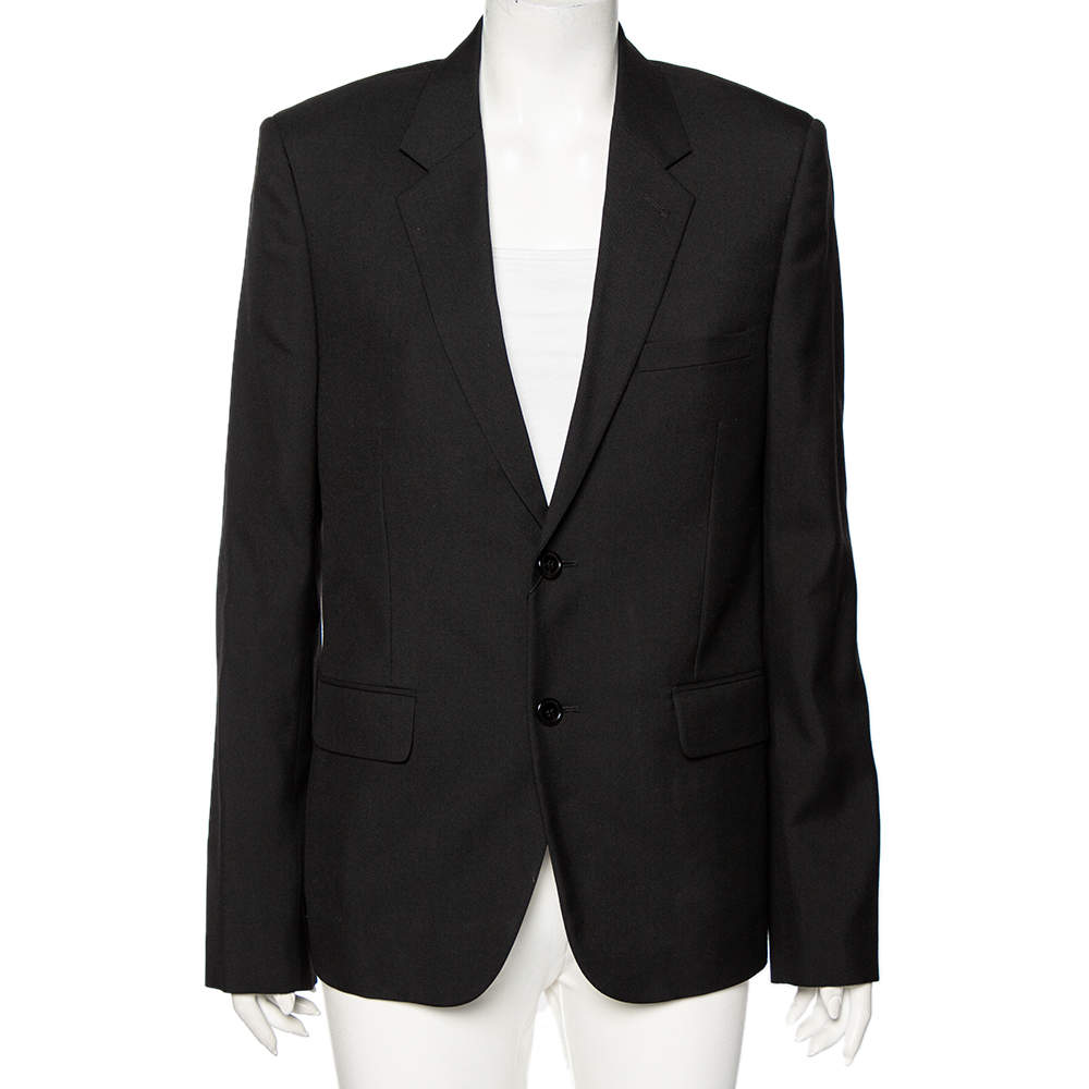 Pre Owned بليزر سان لوران صوف أسود بصف أزرار مقاس كبير جدًا - إكس لارج