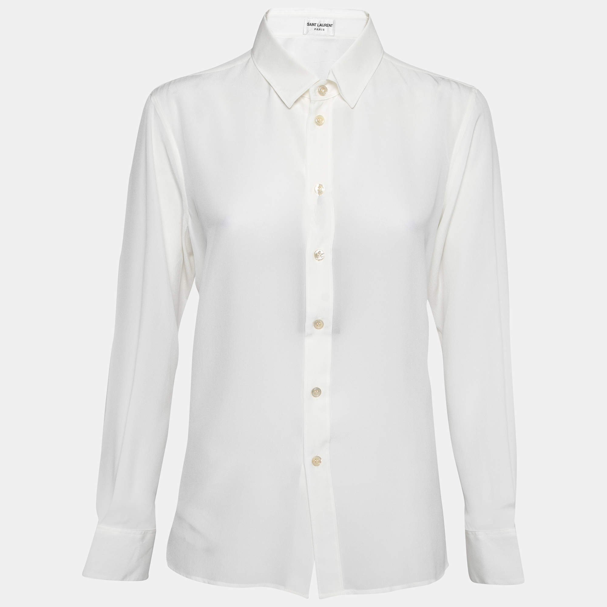 مملوكة مسبقًا Saint Laurent Pearl White Crepe de Chine Silk Shirt L
