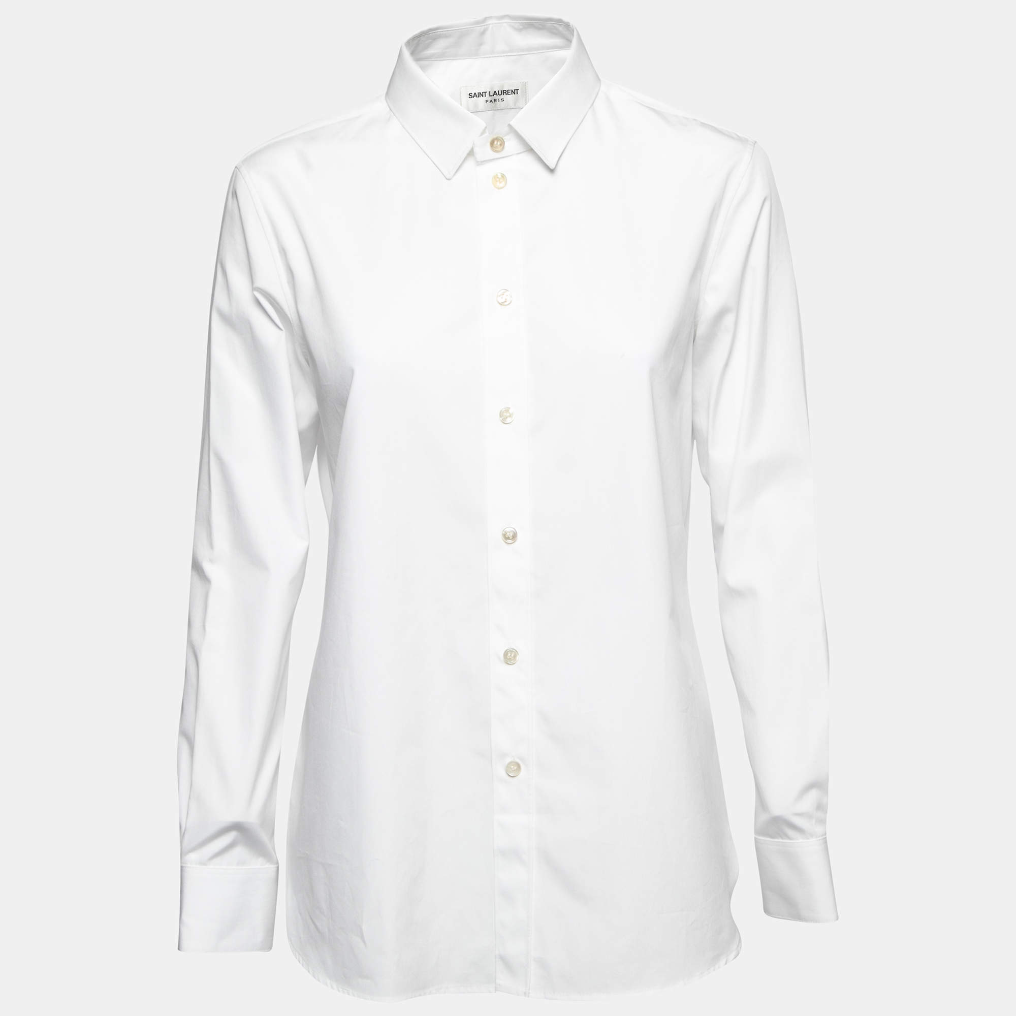 Saint Laurent Paris White Cotton Button Front Shirt L