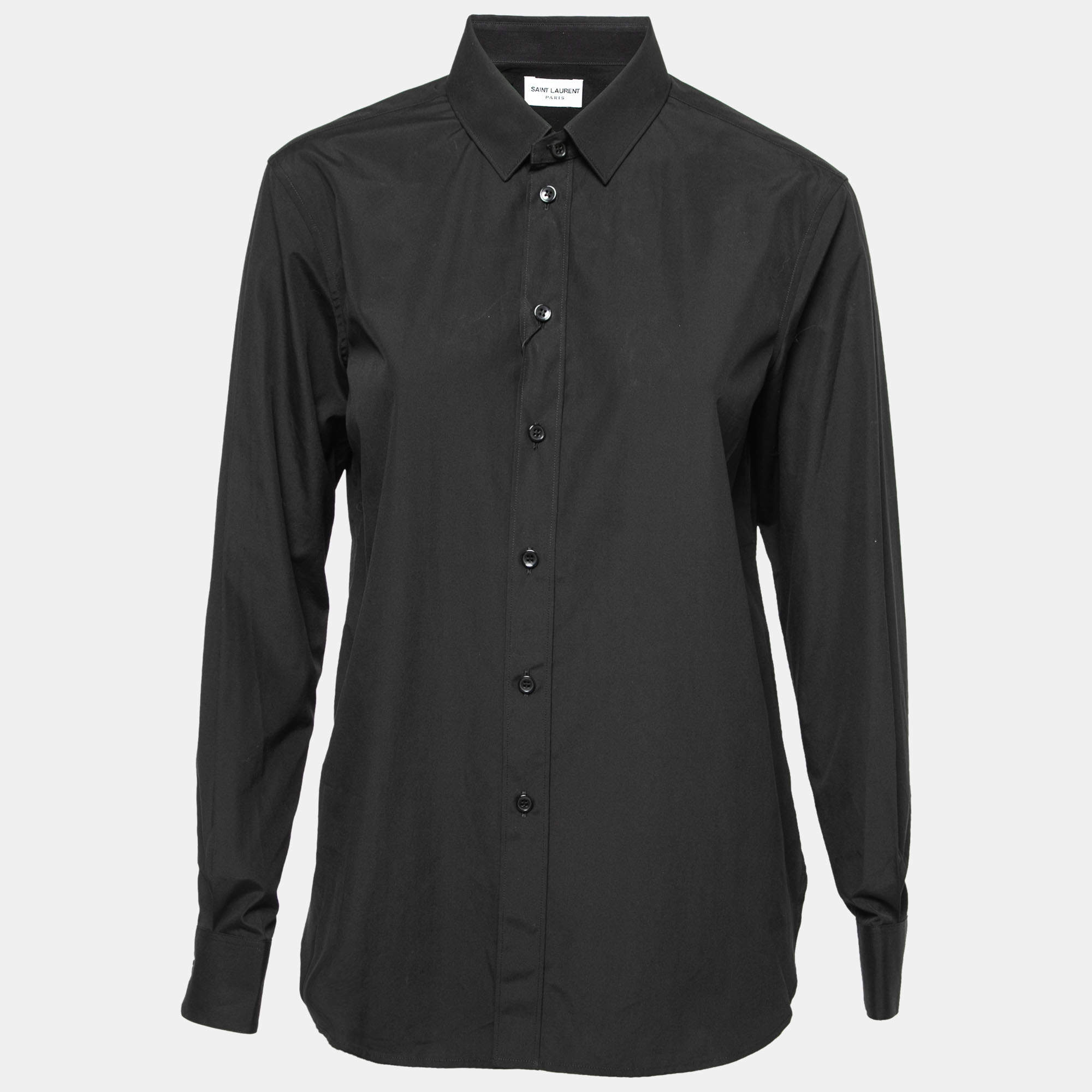 Pre Owned Saint Laurent Black Cotton Button Front Shirt L