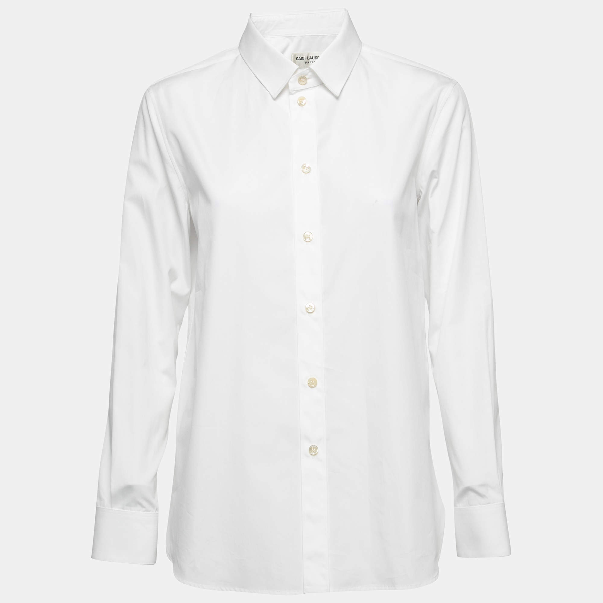 Saint Laurent Paris White Cotton Button Front Shirt L