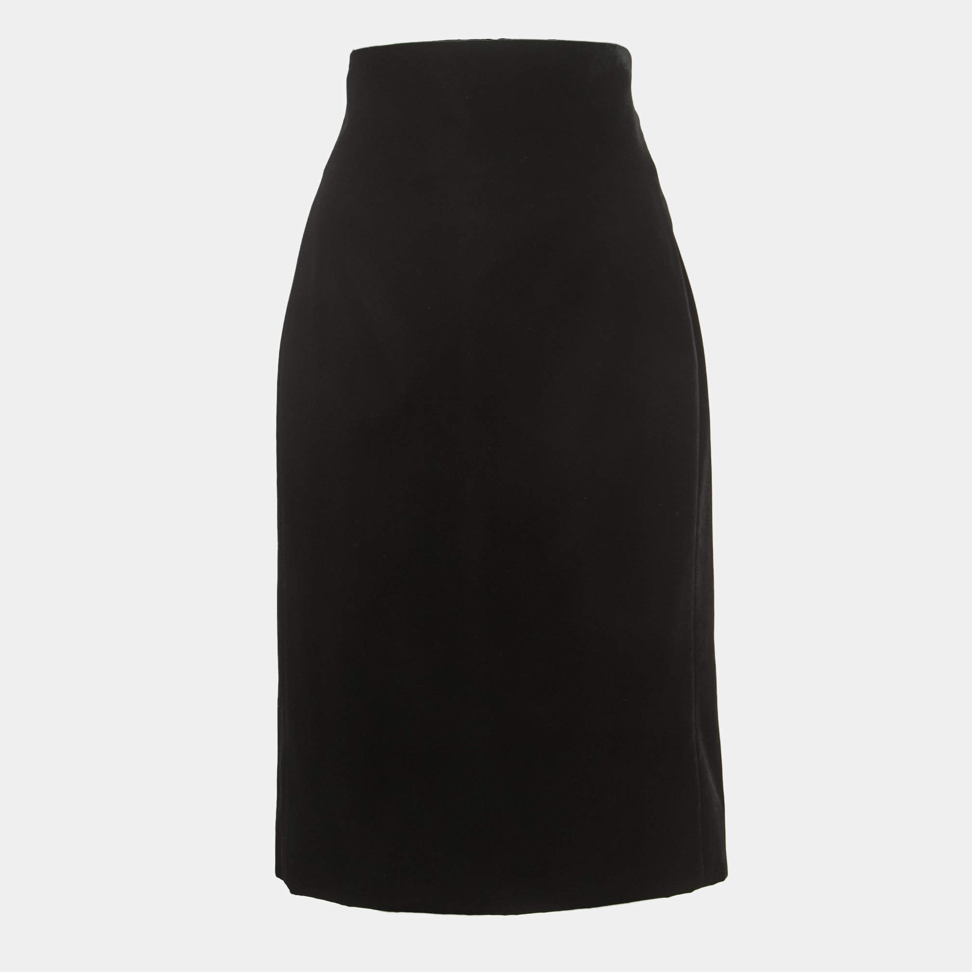 Saint Laurent Paris Black Velvet Pencil Skirt L