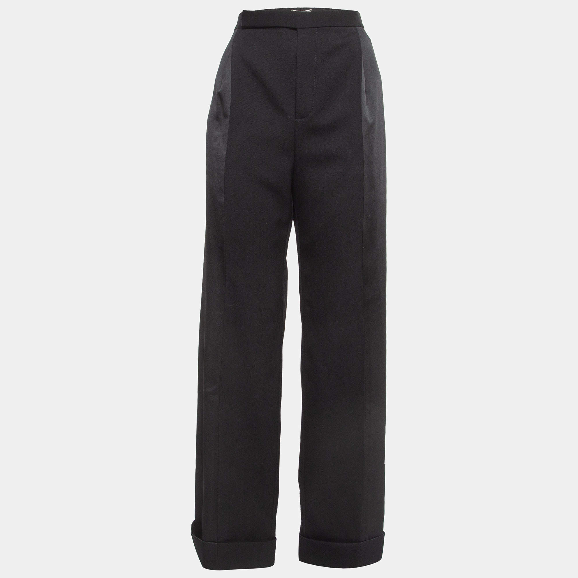 Pre Owned Saint Laurent Black Wool Wide Leg Trousers XL