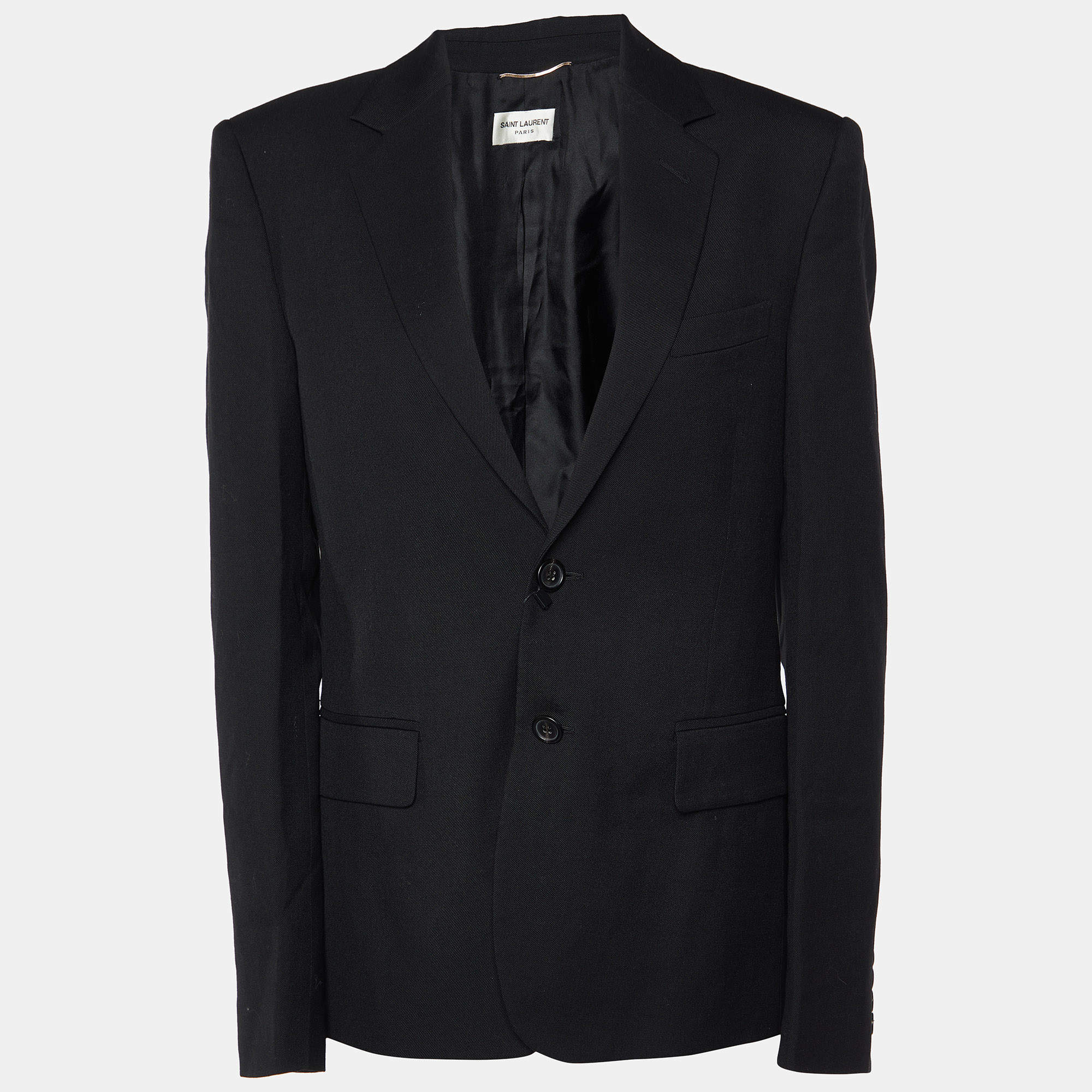 Saint Laurent Paris Black Wool Gabardine Single Breasted Jacket L