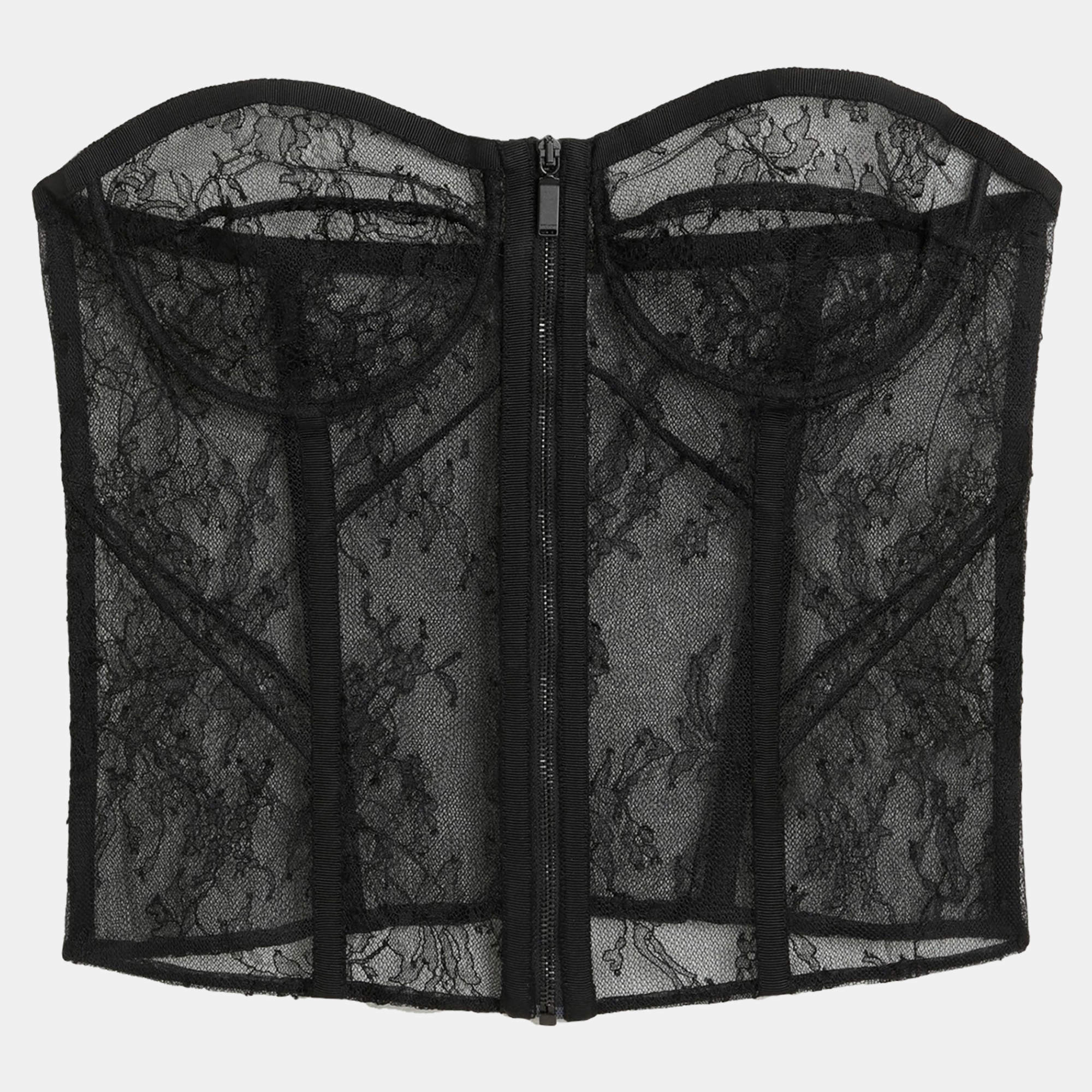 Pre Owned Saint Laurent Paris Black Lace Strapless Corset L (FR 40)