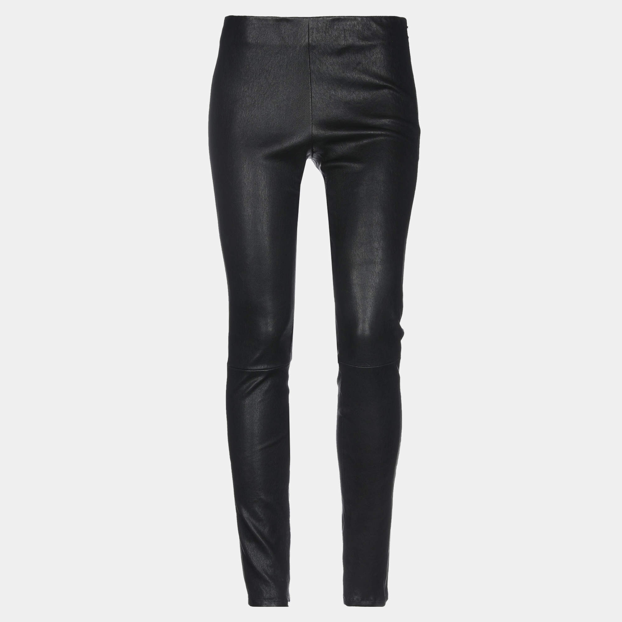 Pre Owned Saint Laurent Black Lambskin Leather Leggings Size 38