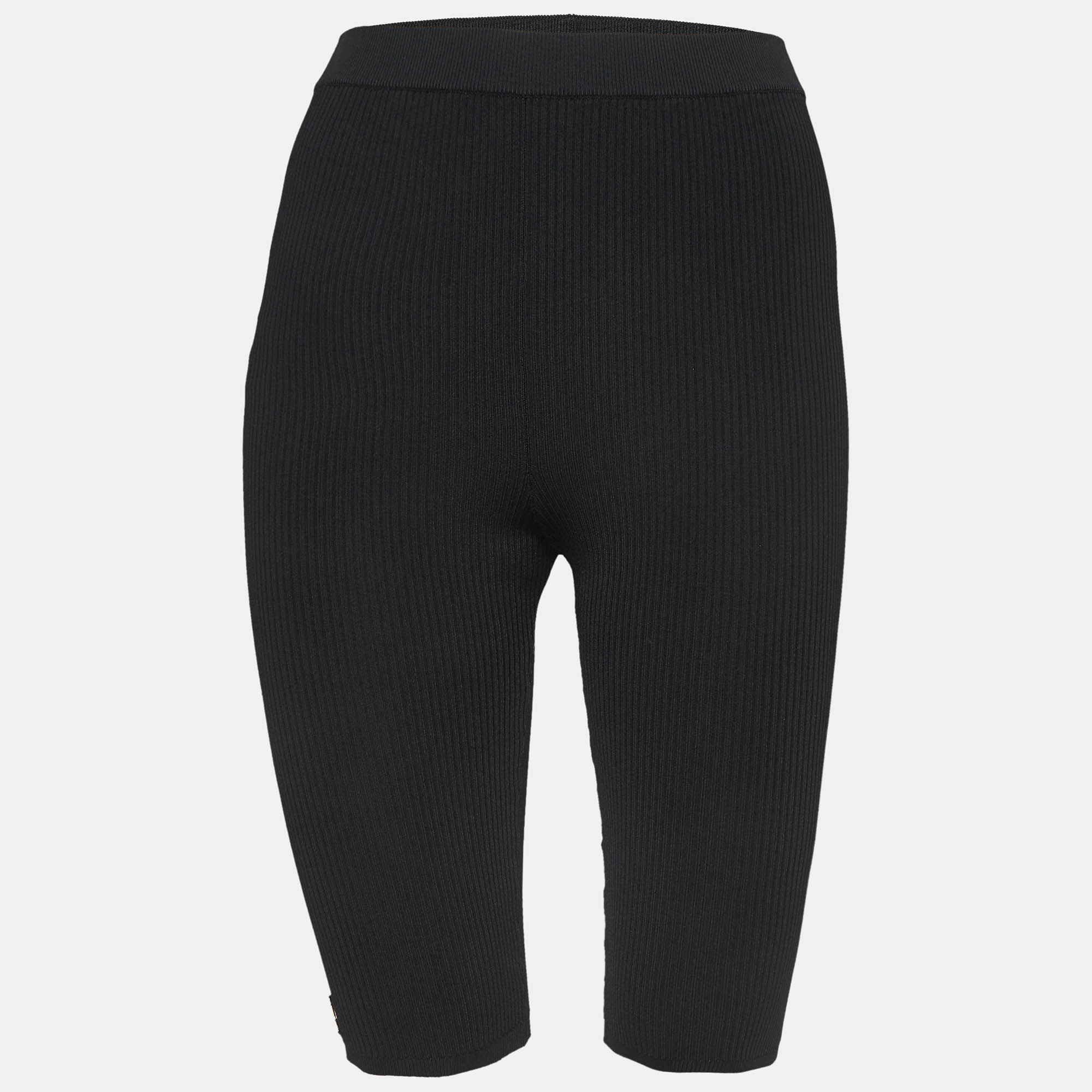Saint Laurent Black Ribbed Stretch-Knit Shorts S