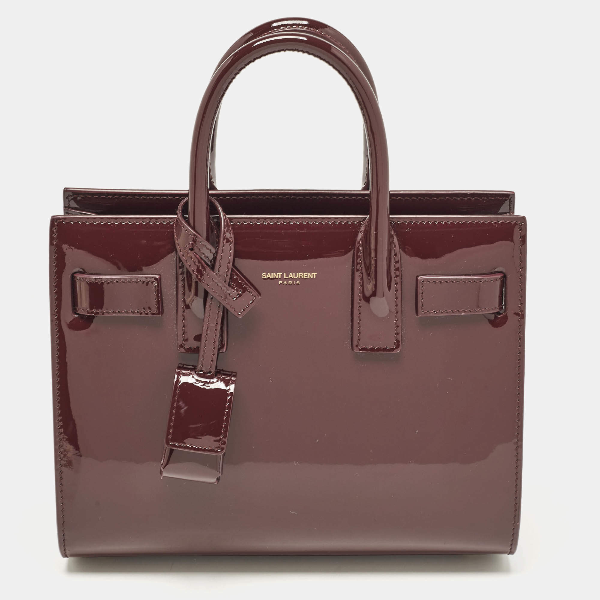 Pre Owned Saint Laurent Burgundy Patent Leather Nano Classic Sac De Jour Tote