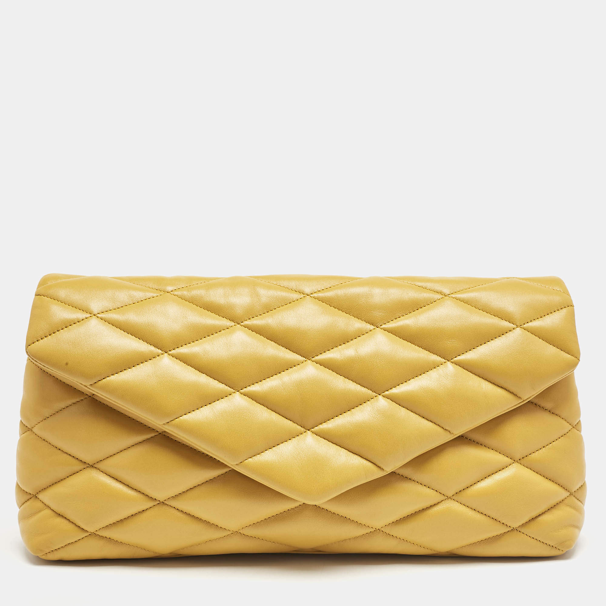 Saint Laurent Yellow Quilted Leather Puffer Envelope Clutch