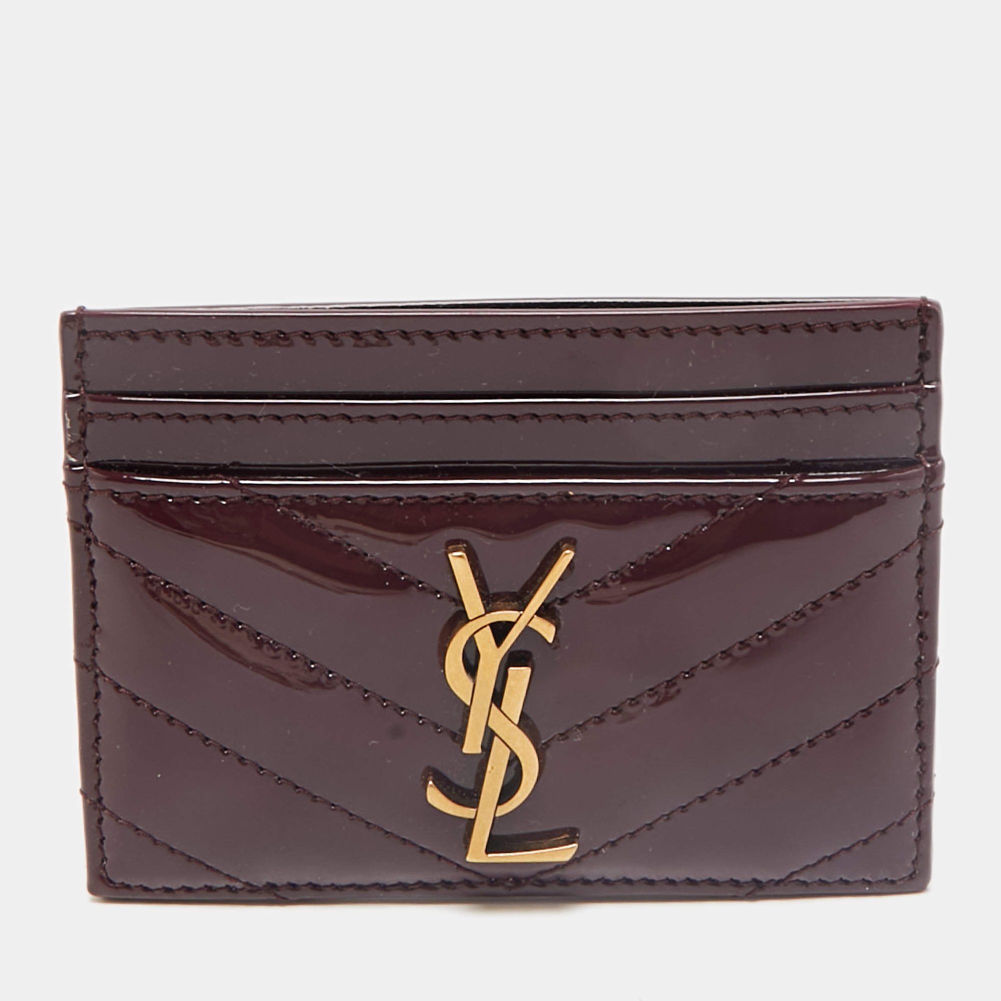 Saint Laurent Burgundy Quilted Patent Leather Cassandre Card Holder