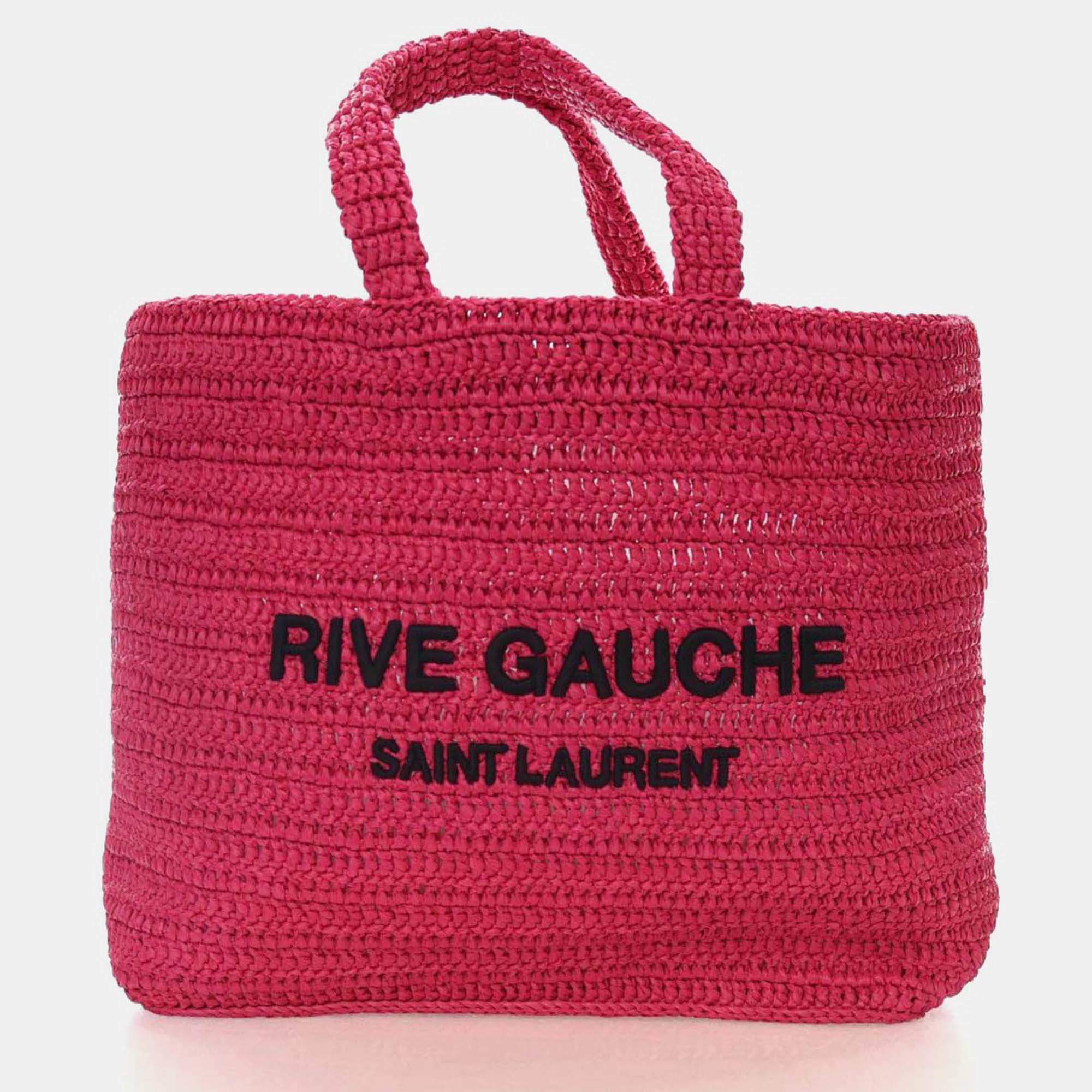 Pre Owned Saint Laurent Rive Gauche Raffia Tote Bag