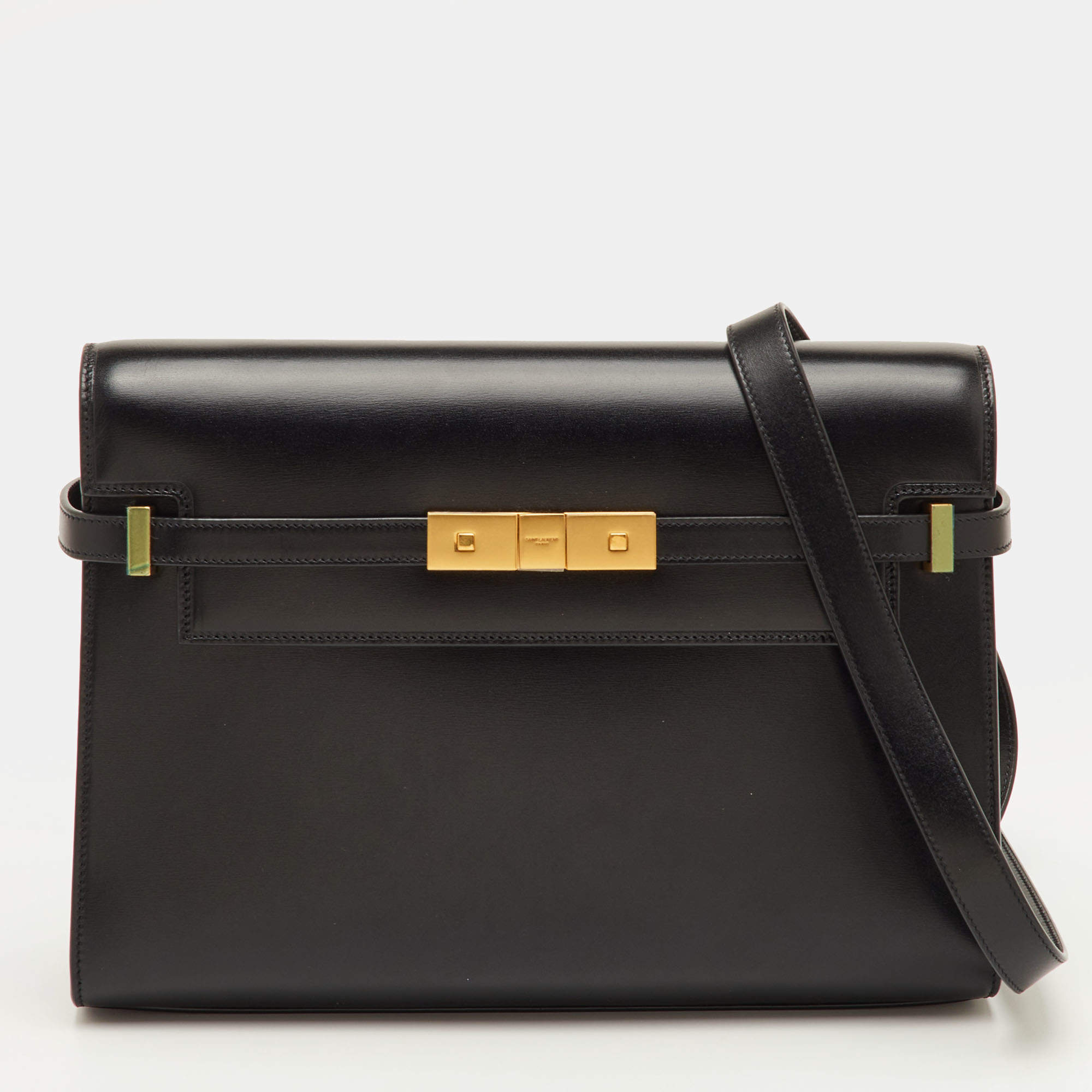 مملوكة مسبقًا Saint Laurent Manhattan Medium Black Leather Shoulder Bag