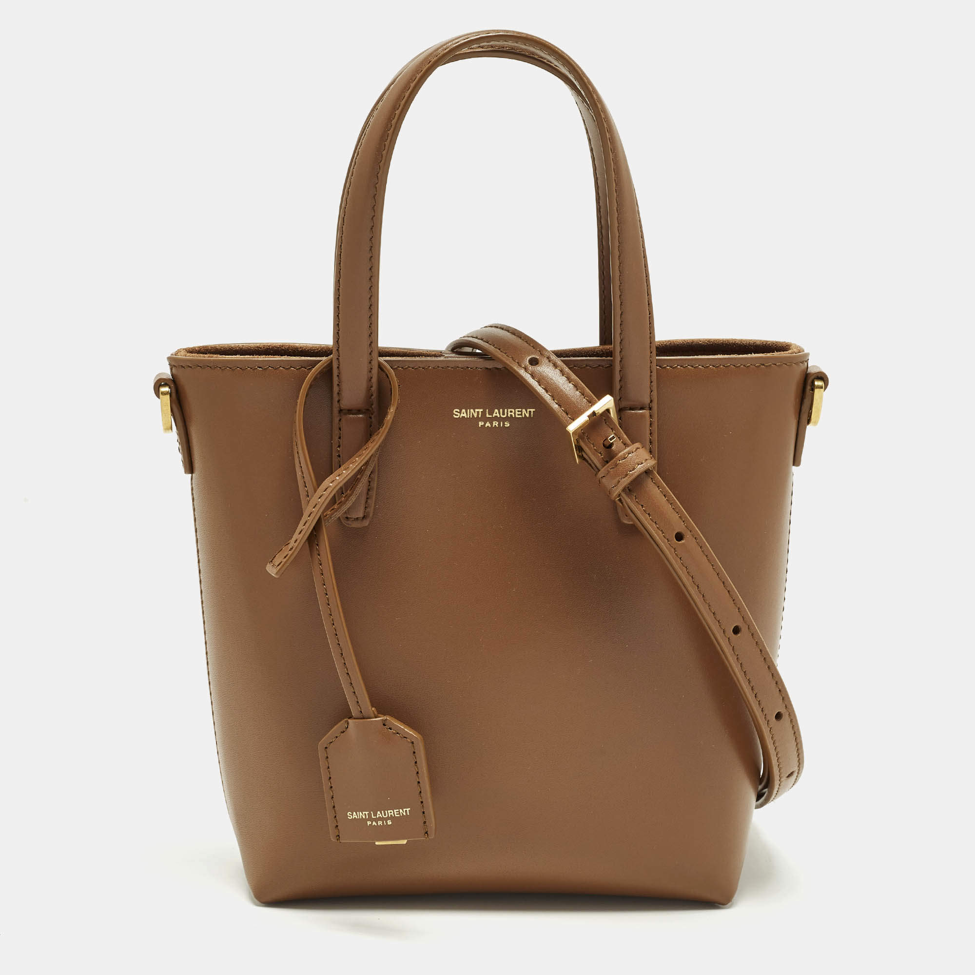 مملوكة مسبقًا Saint Laurent Toy Mini Brown Leather Shopper Tote