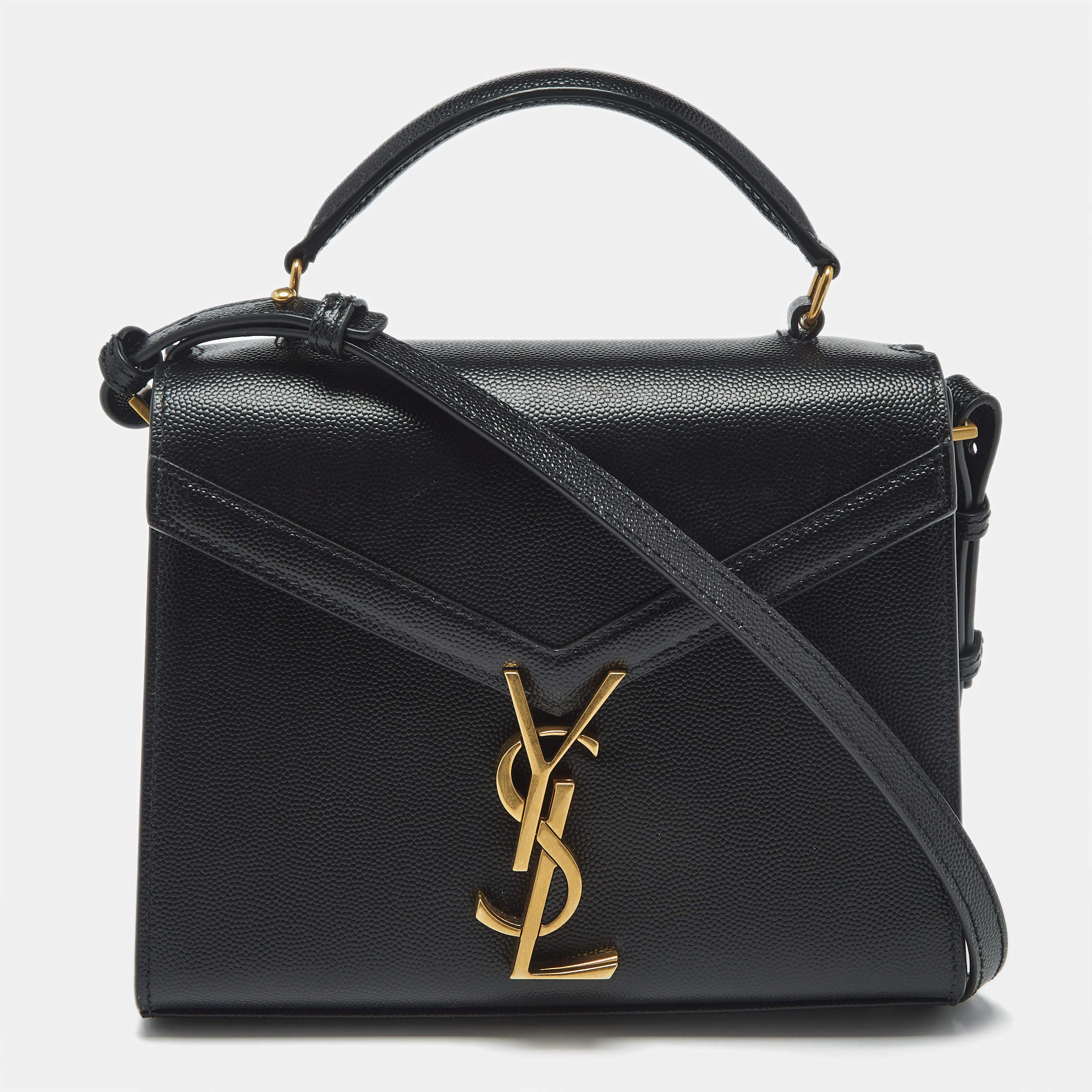 Pre Owned Saint Laurent Cassandra Mini Black Leather Top Handle Bag