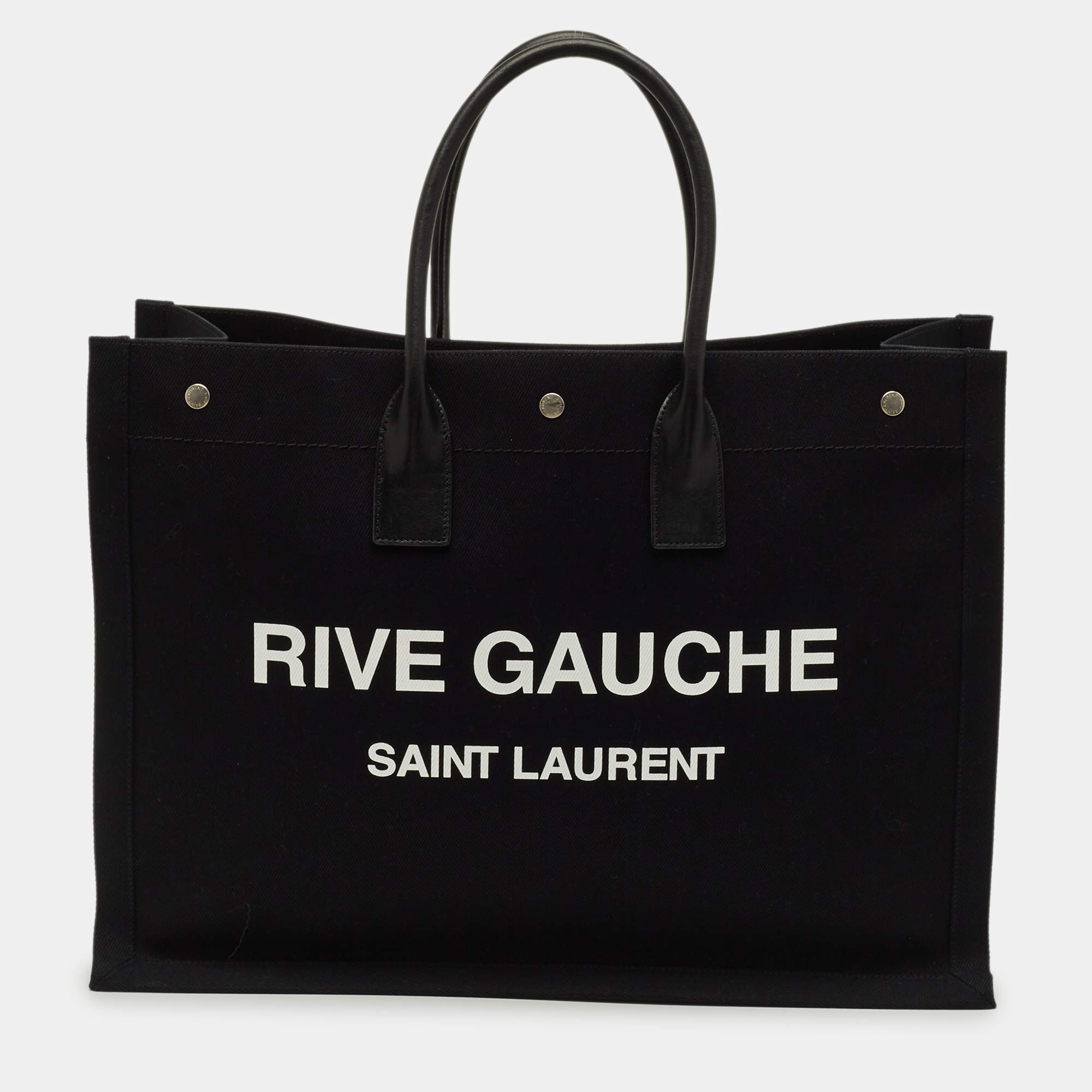 Pre Owned Saint Laurent Rive Gauche Large Black Canvas and Leather Tote