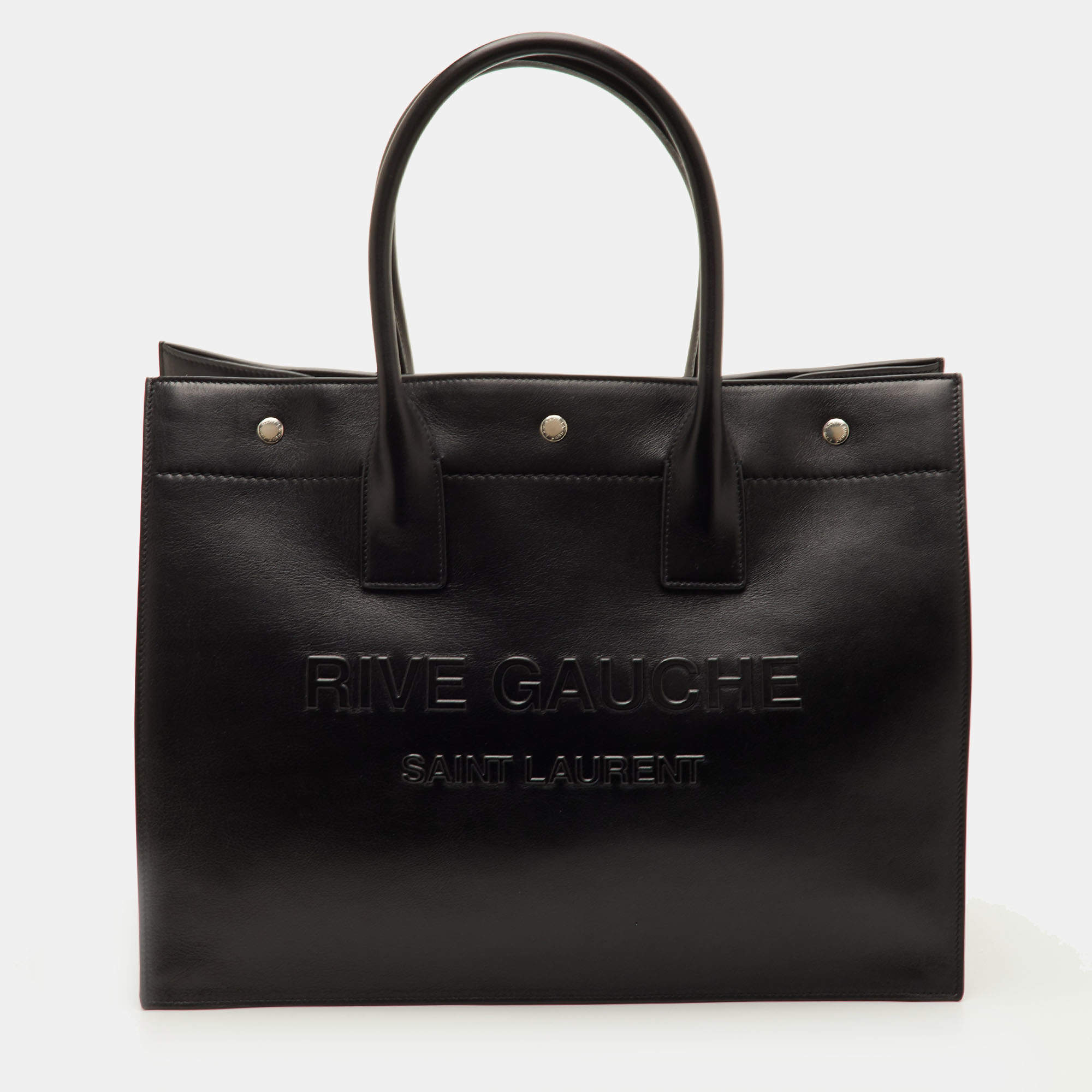 Pre Owned حقيبة يد سان لوران ريف غوش جلد أسود صغيرة للتسوق