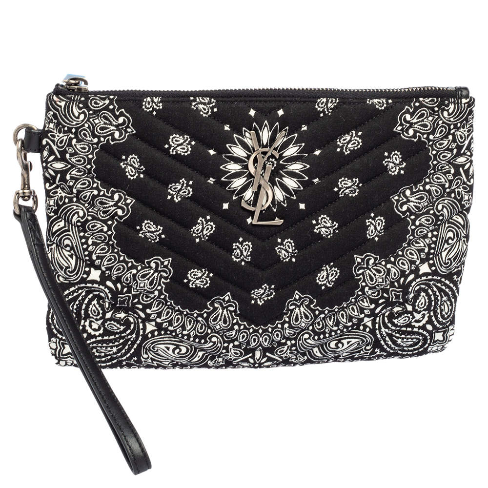 Pre Owned حقيبة صغيرة سان لوران قماش مونوغرامي سوداء بحمالة معصم