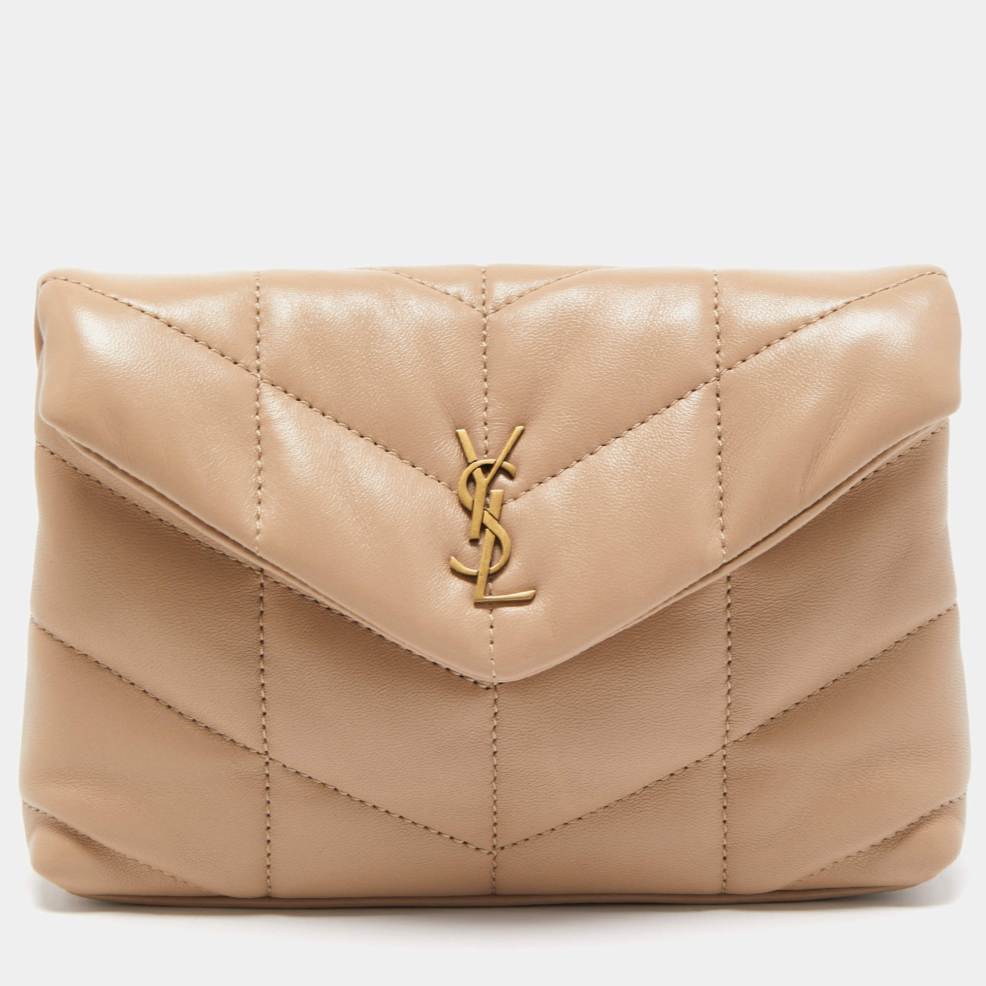 Saint Laurent Beige Quilted Leather Small Puffer Pouch