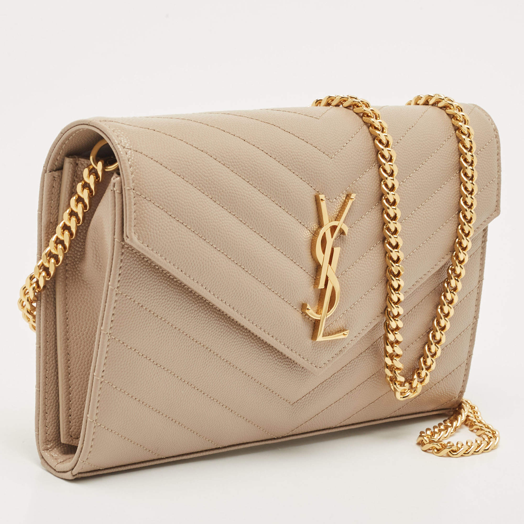 YSL Beige Monogram Cassandre Chain Wallet – The Closet