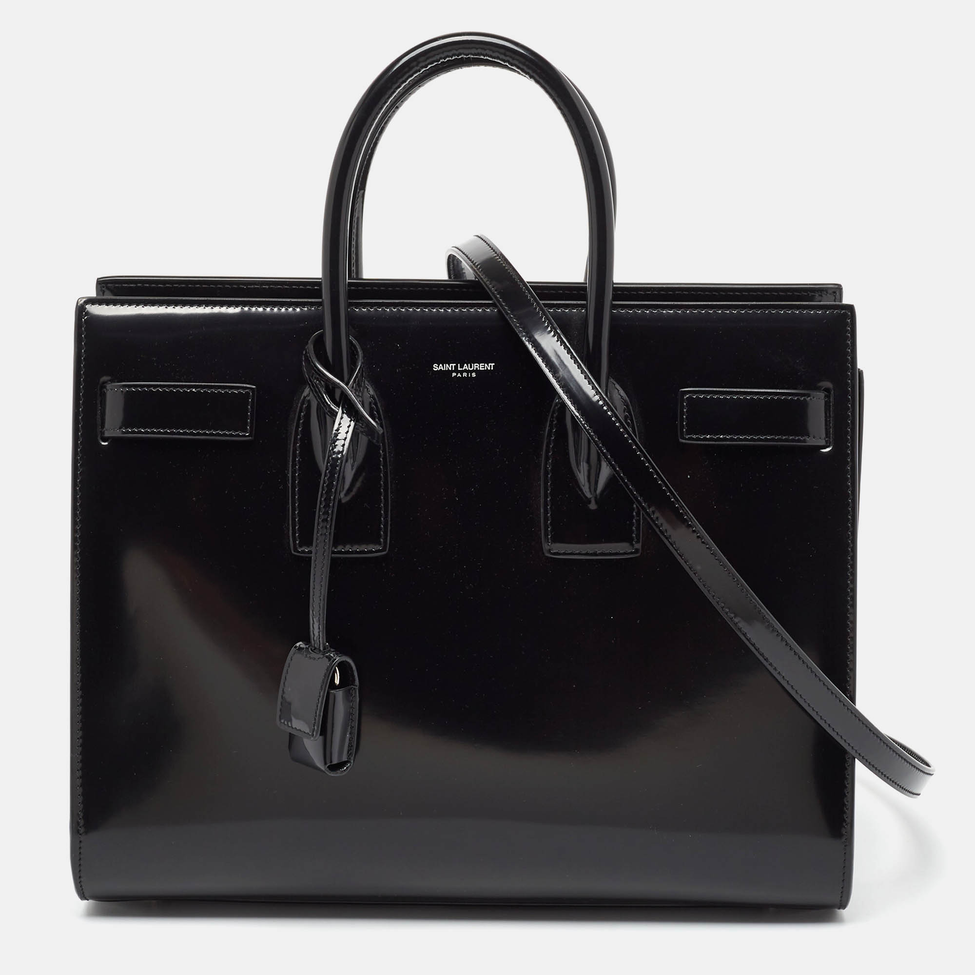 Pre Owned Saint Laurent Black Patent Leather Small Classic Sac De Jour Tote