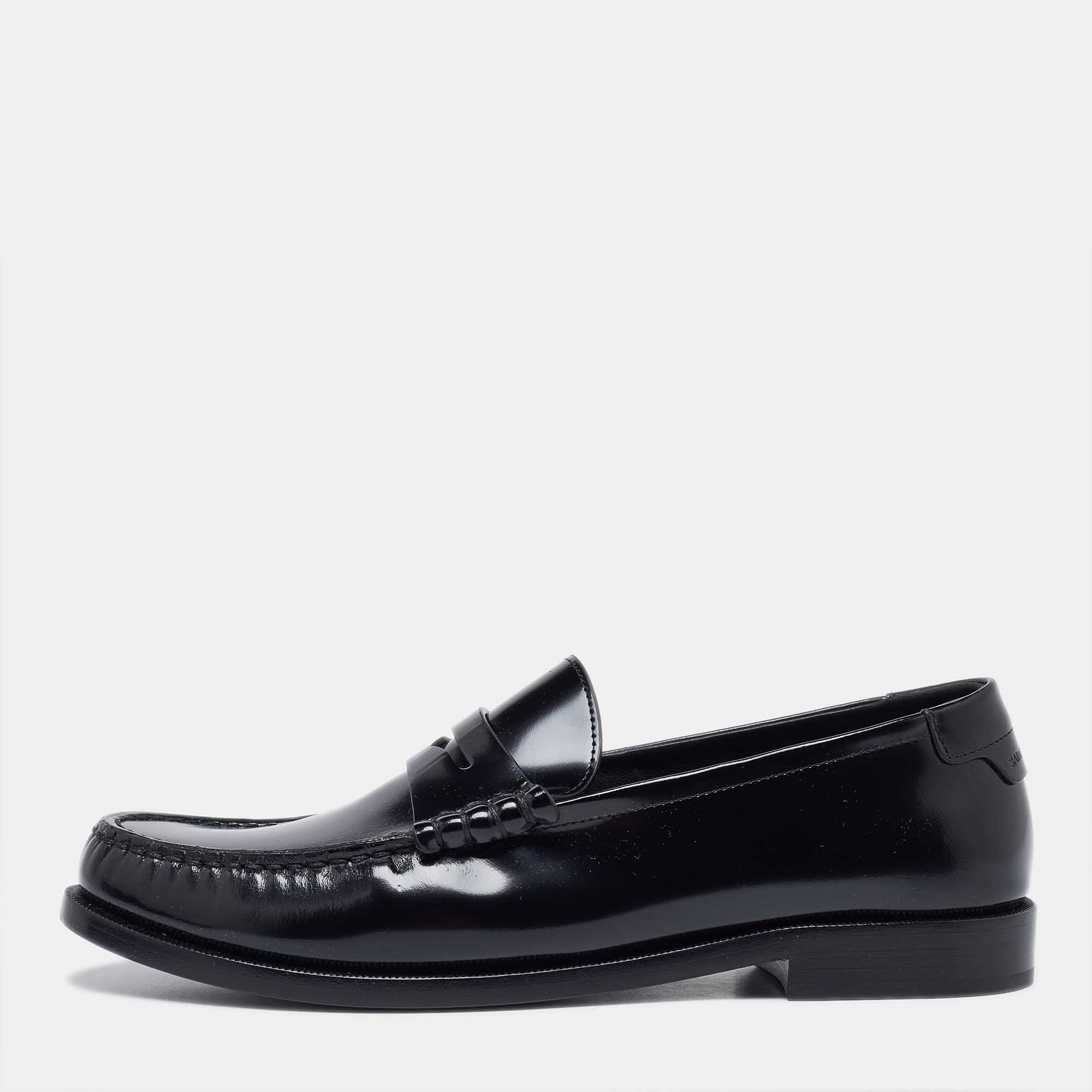 Pre Owned Saint Laurent Black Patent Leather Penny Le Loafers Size 40