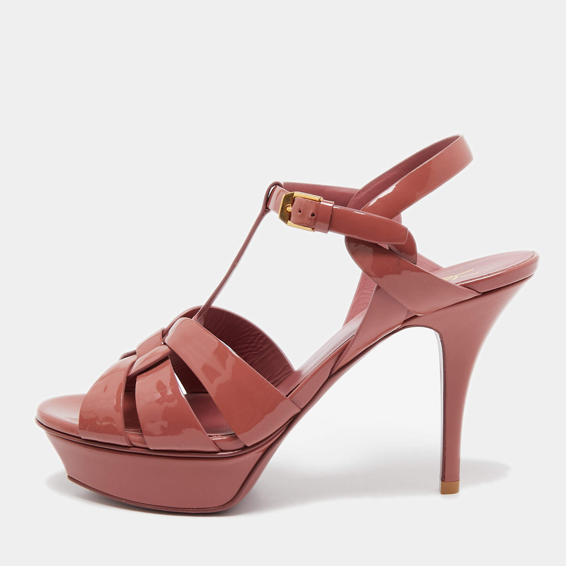 Pre Owned Saint Laurent Pink Patent Leather Tribute Sandals Size 39.5