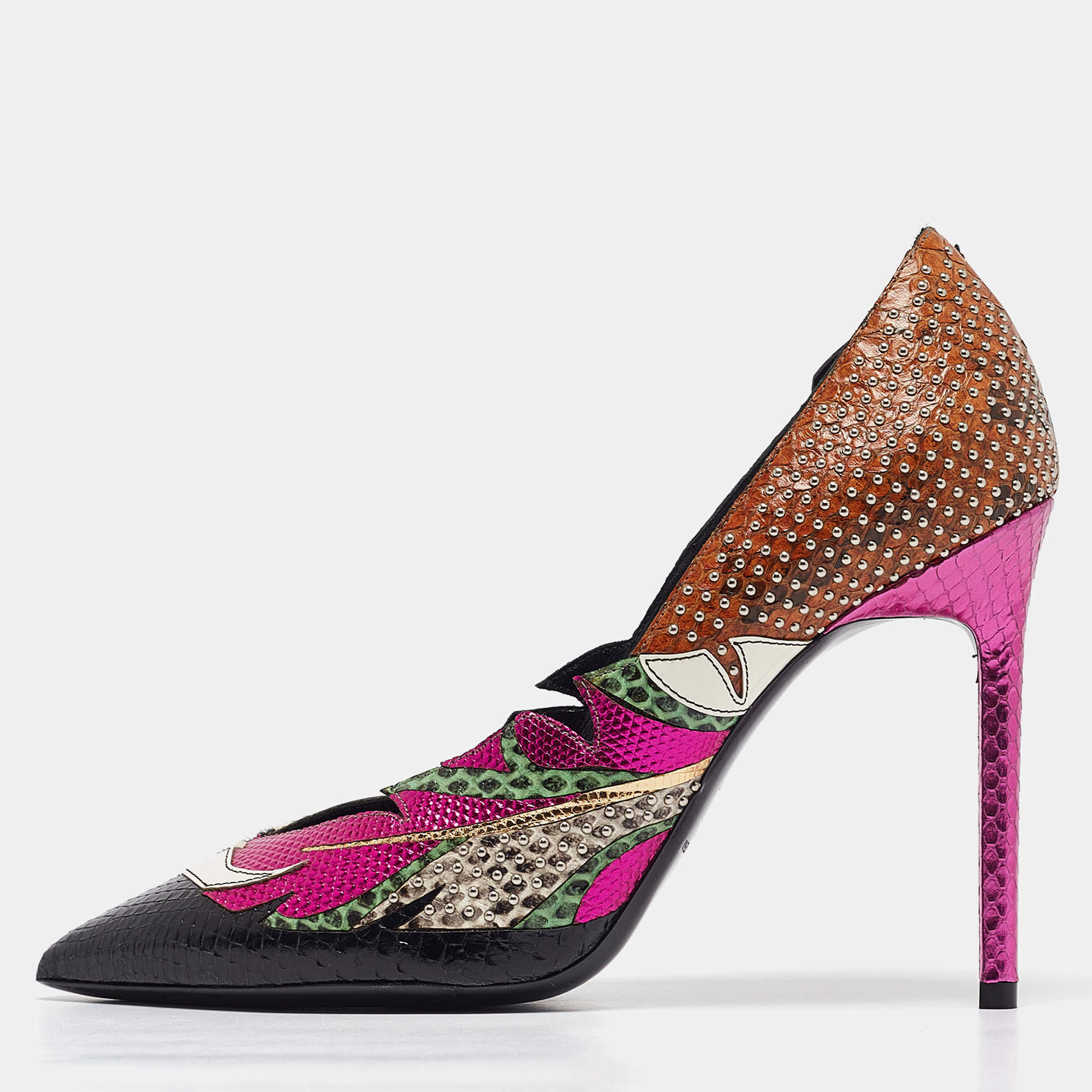Saint Laurent Multicolor Snakeskin and Calf Hair Anja Pumps Size 38