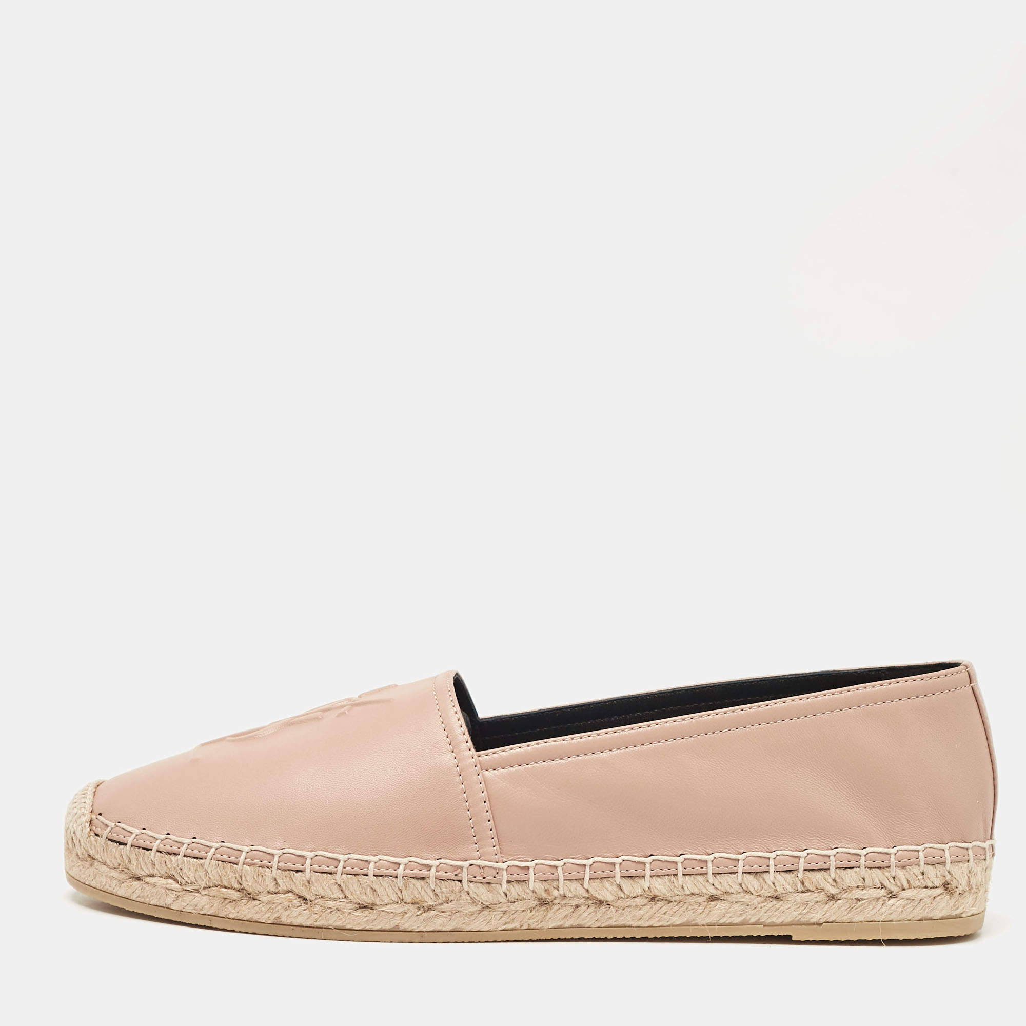 Saint Laurent Beige Leather Espadrille Loafers Size 38