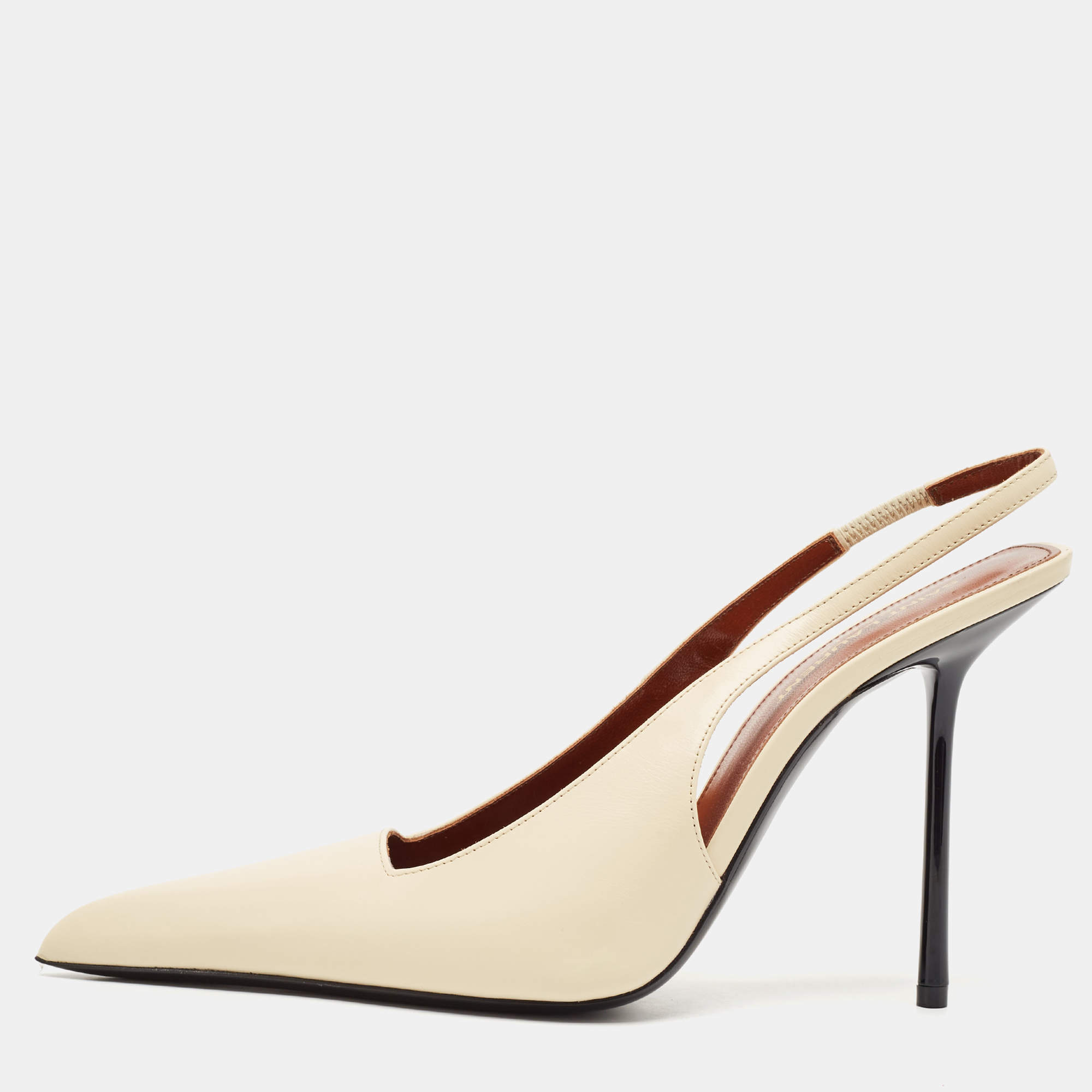 Pre Owned Saint Laurent Cream Leather Kiss Slingback Pumps Size 39