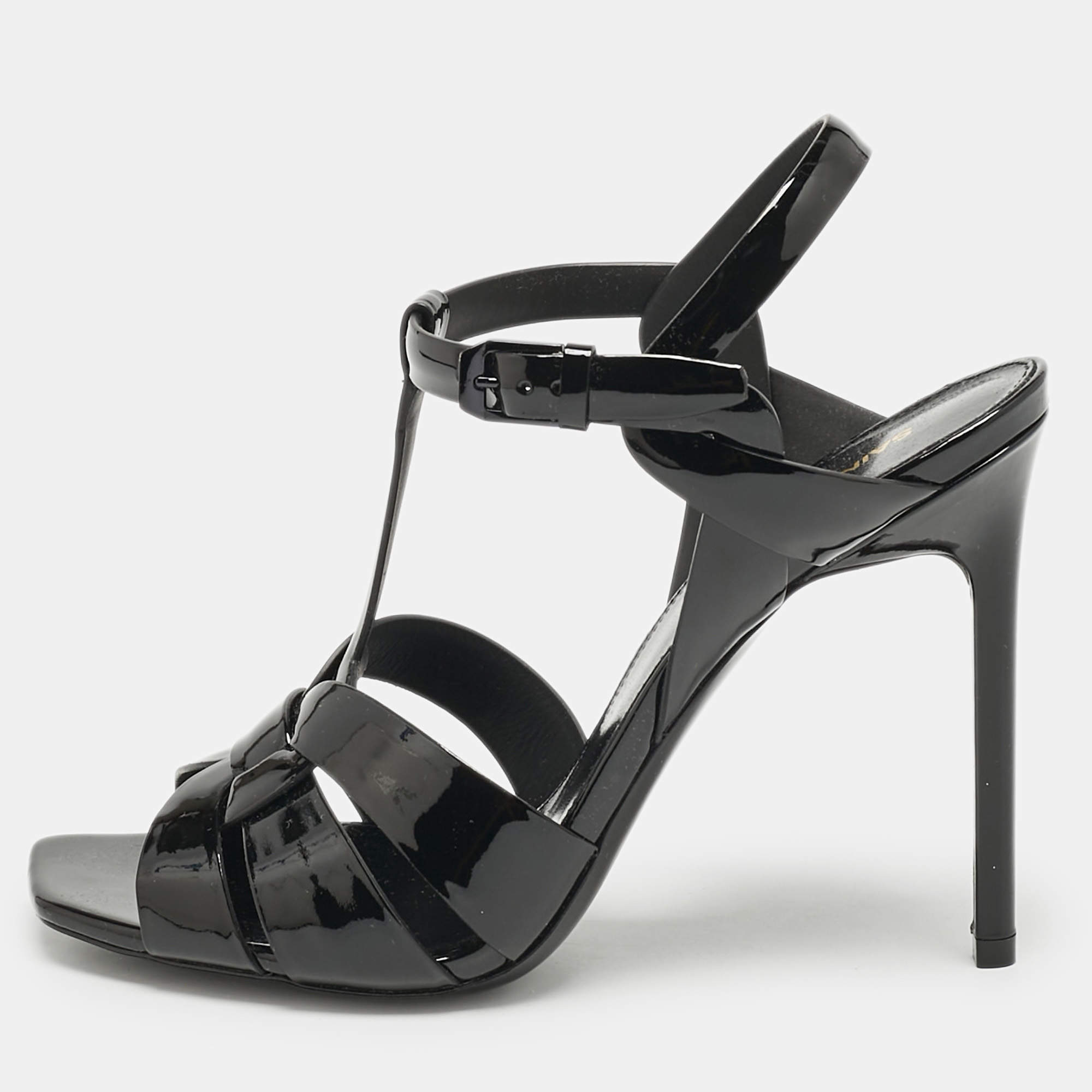 Pre Owned Saint Laurent Black Patent Leather Tribute Sandals Size 38