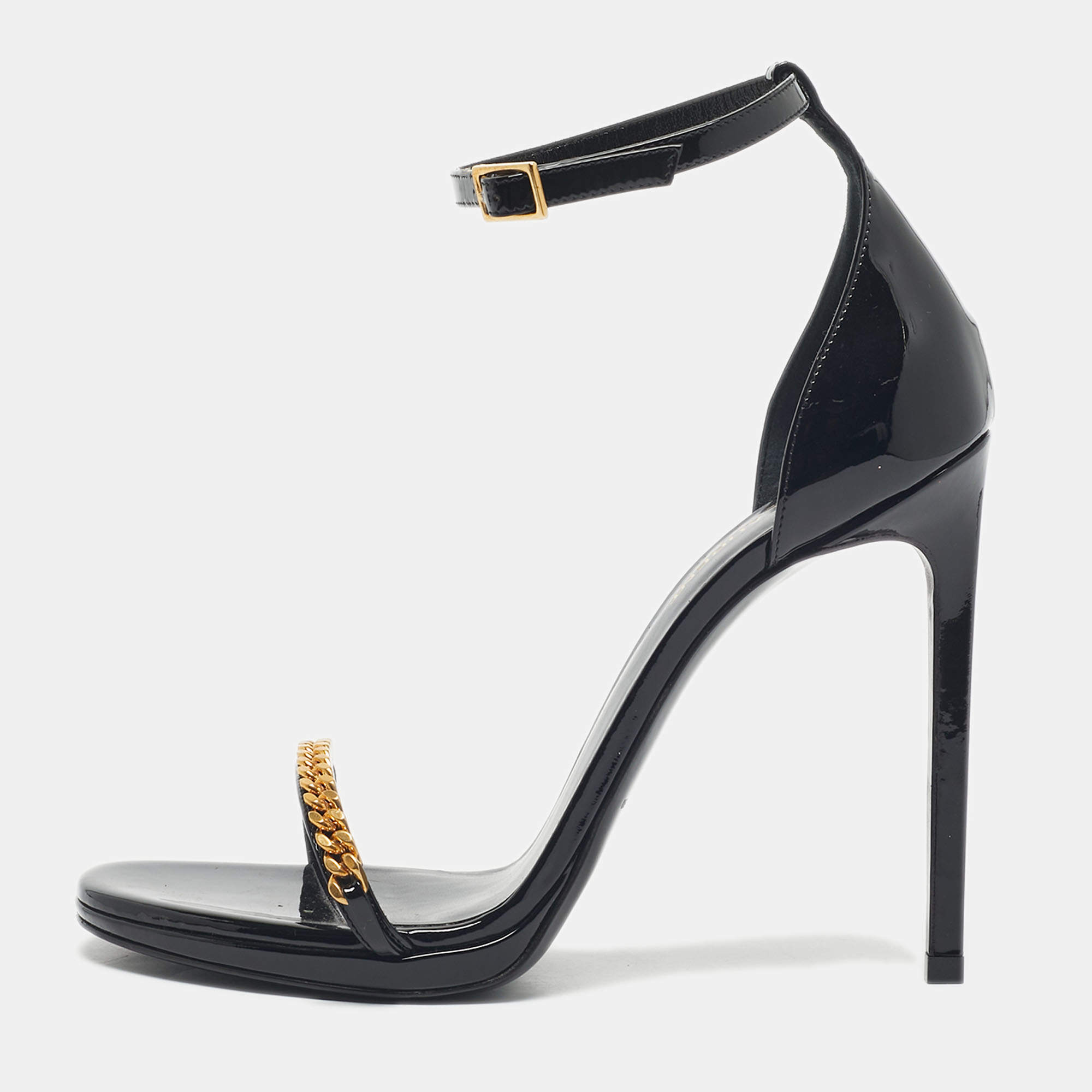 Pre Owned صندل سان لوران جلد لامع أسود أويوم مقاس 40