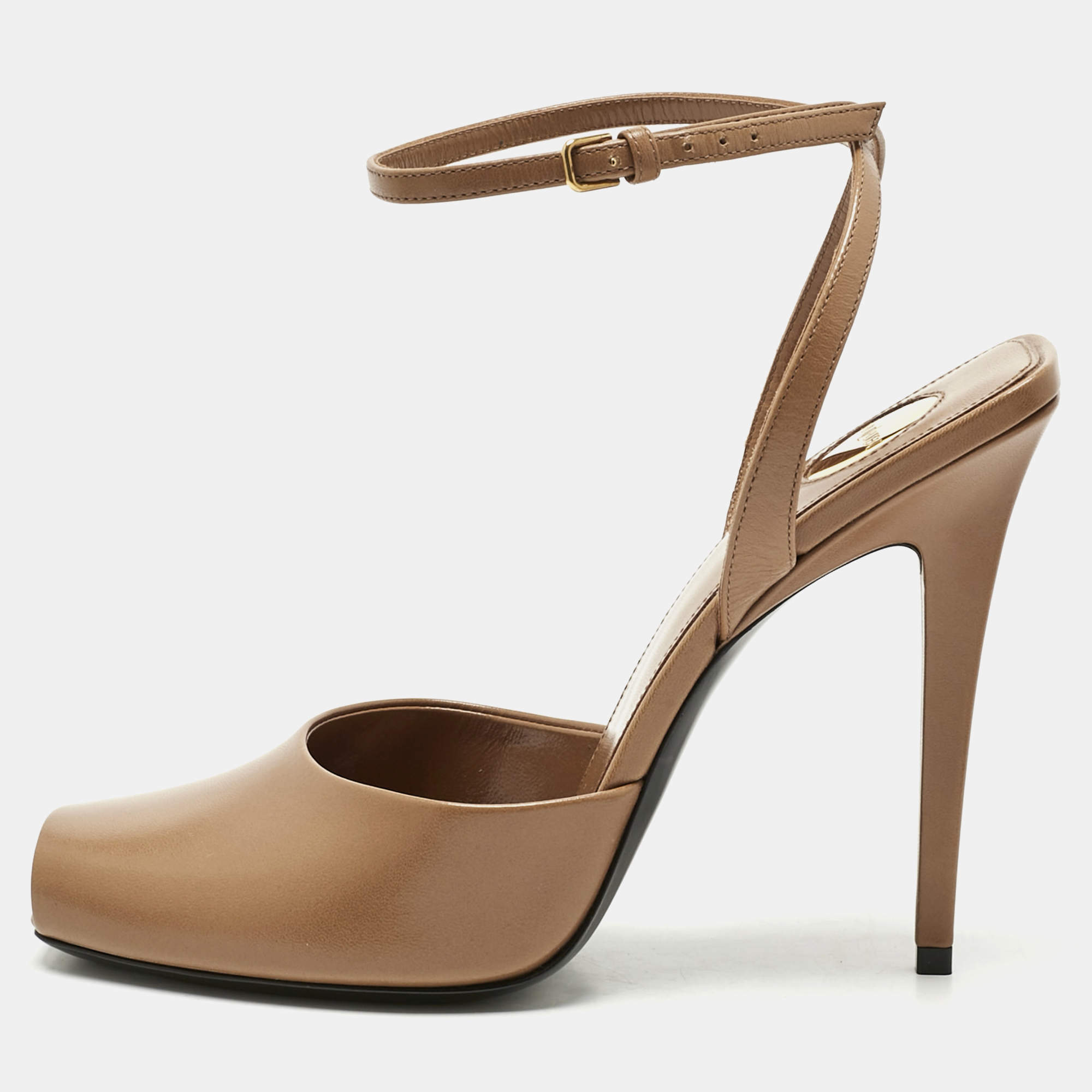 Pre Owned Saint Laurent Brown Leather La Scandale Peep Toe Pumps Size 40