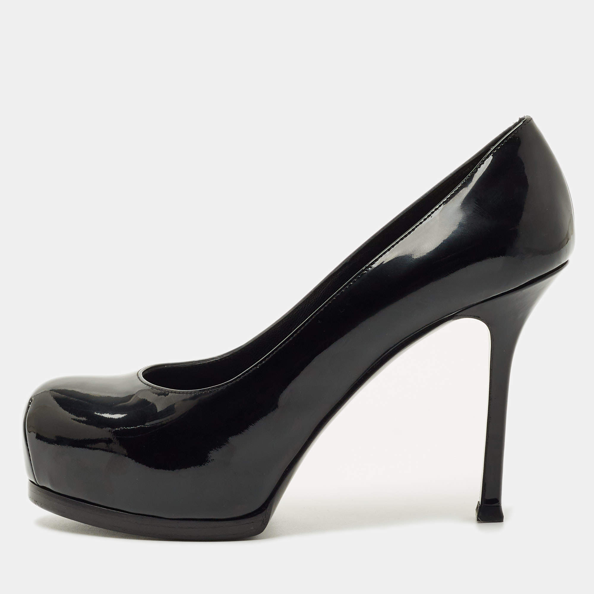 Pre Owned Saint Laurent Black Patent Tribtoo Pumps Size 36.5