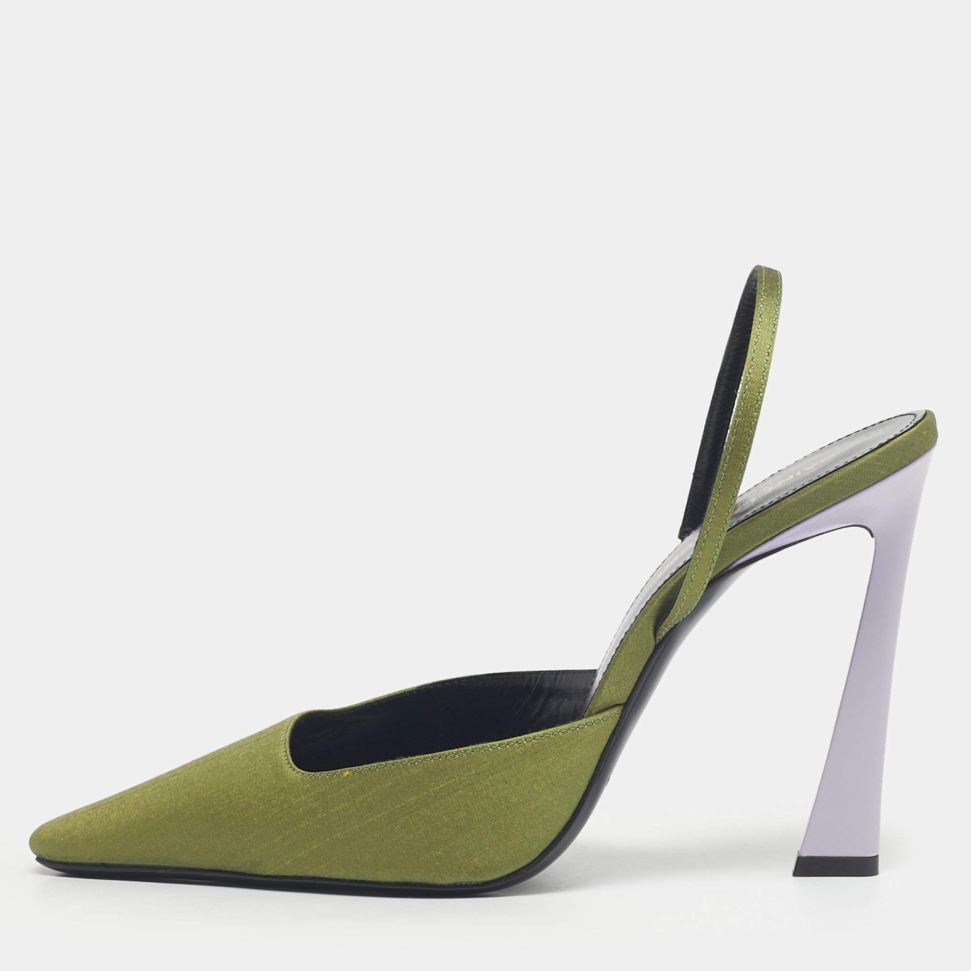 Pre Owned Saint Laurent Green Fabric Blade Slingback Pumps Size 39