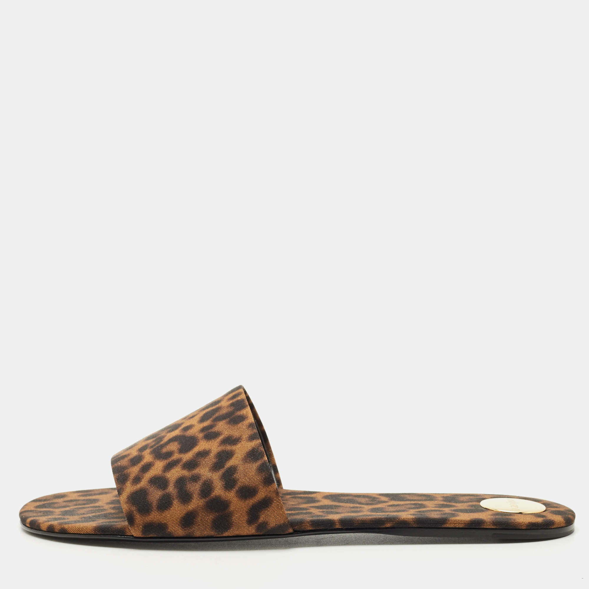 Pre Owned Saint Laurent Brown Leopard Print Grosgrain Carlyle Flat Slides Size 39