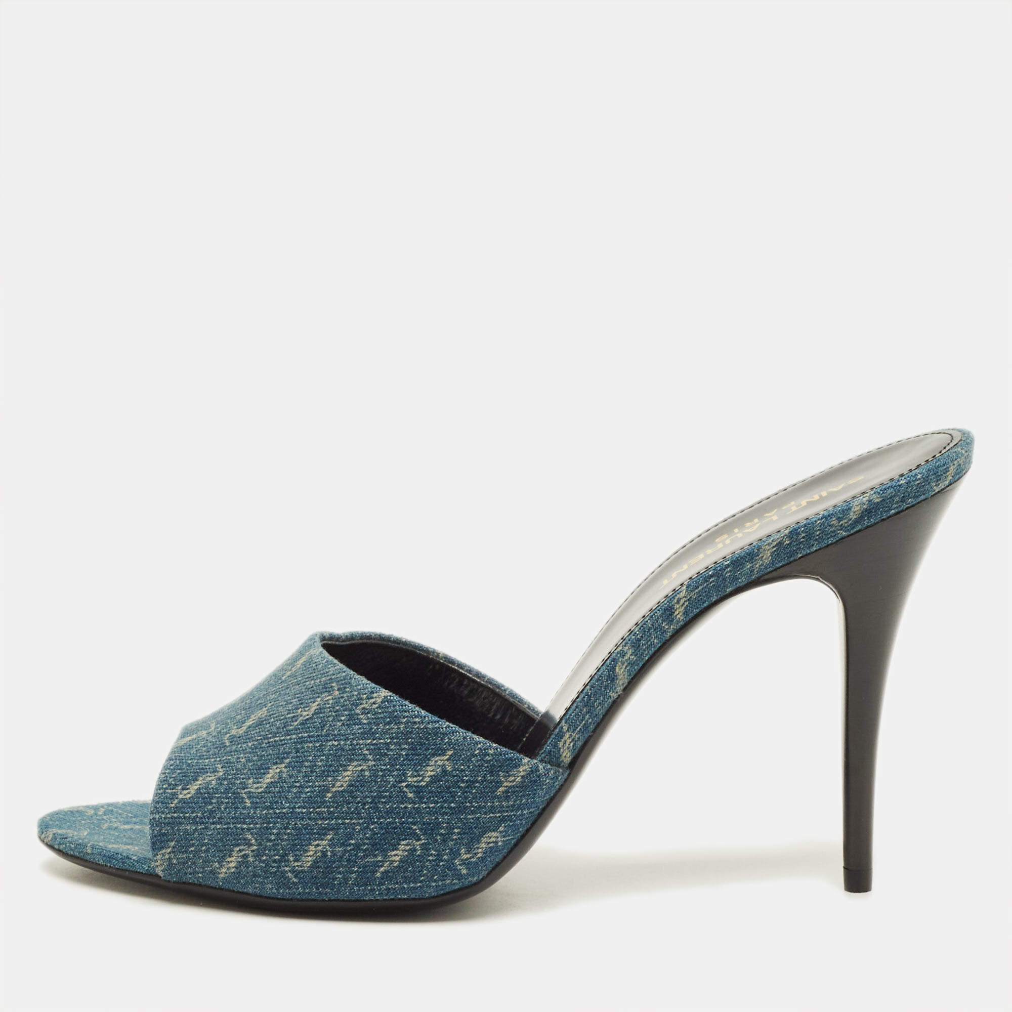 مملوكة مسبقًا Saint Laurent LA 16 Size 40 Blue Denim Slide Sandals