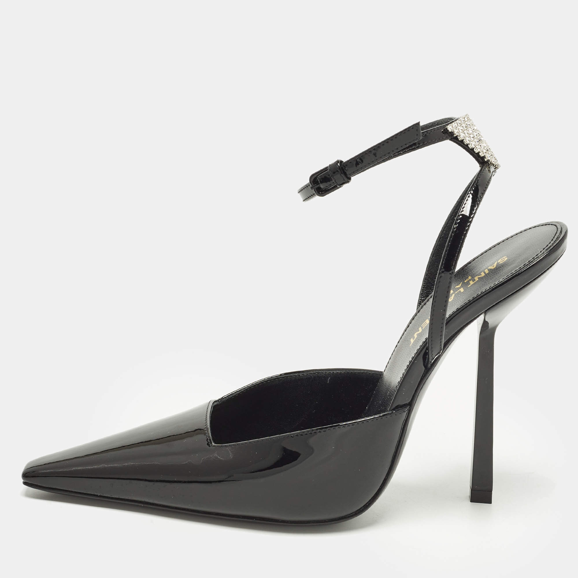 مملوكة مسبقًا Saint Laurent Lee Size 37 Black Patent Leather Slingback Pumps