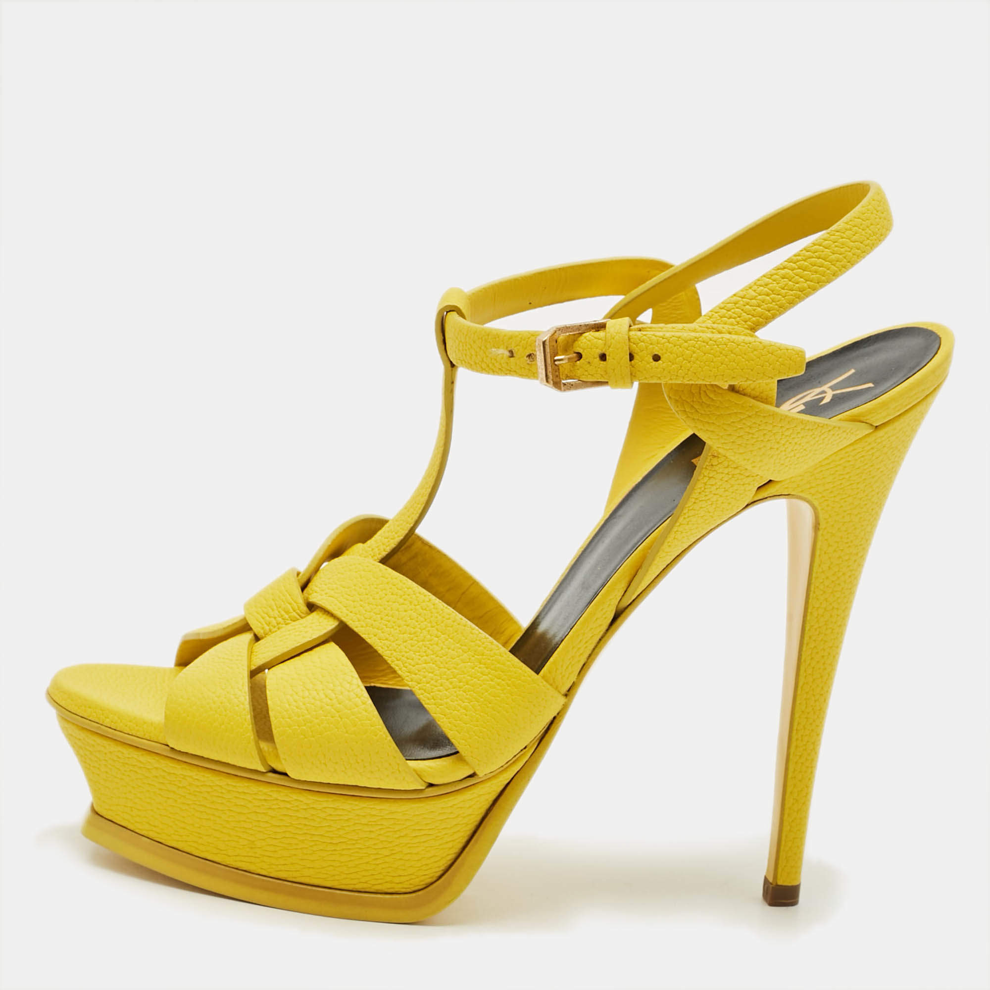 Pre Owned Saint Laurent Tribute Size 39 Yellow Leather Platform Sandals