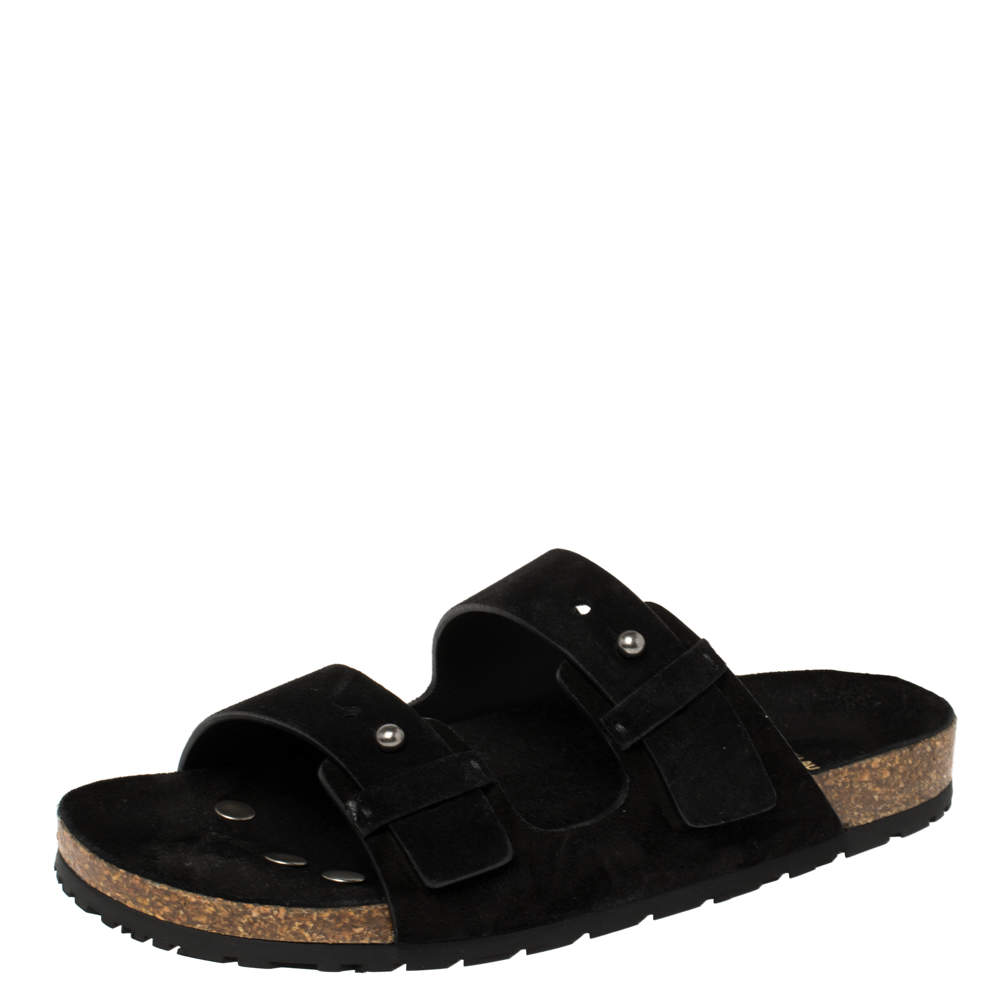 Saint Laurent Paris Black Suede Leather Jimmy 2 Bridle Slide Sandals Size 39