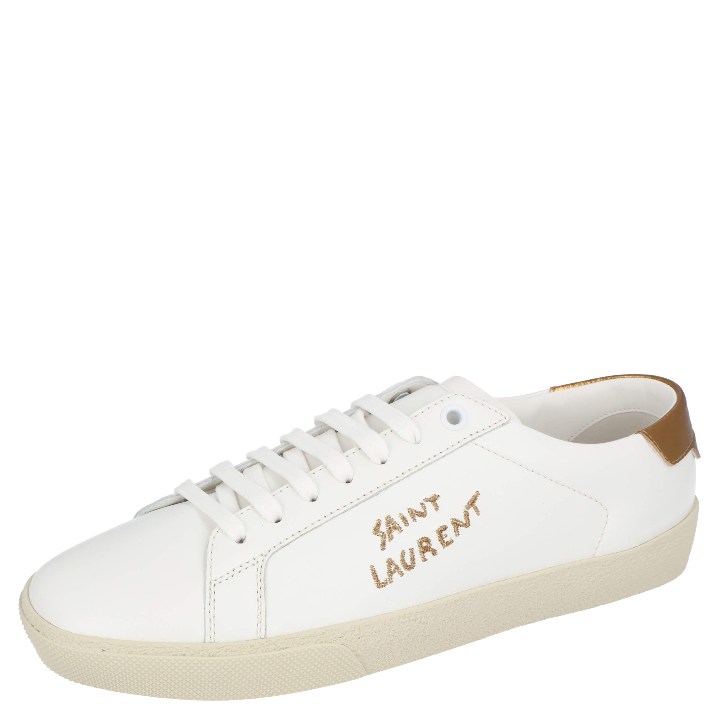 مملوكة مسبقًا Saint Laurent White/Brown Leather Court Classic Sneakers Size EU 36