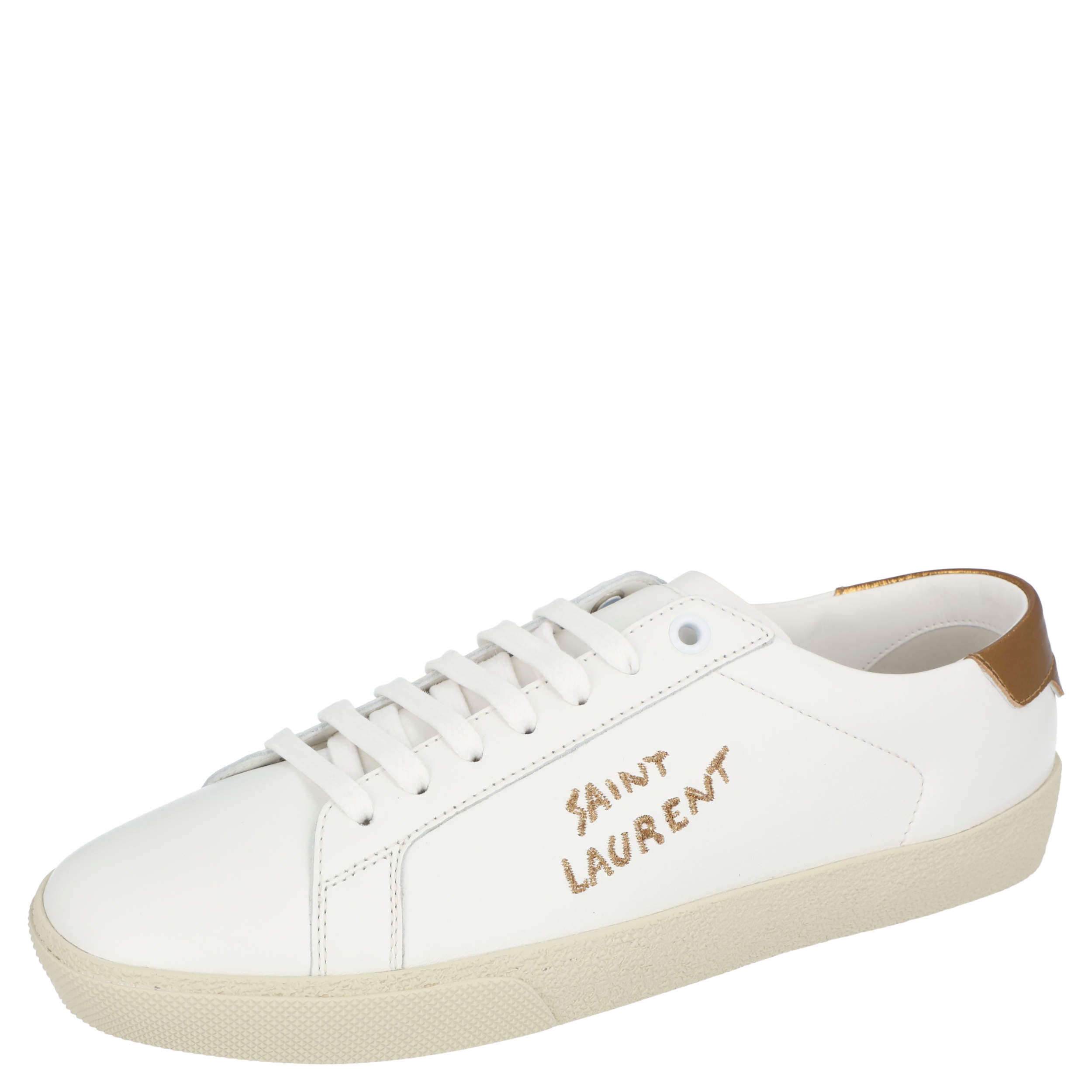 Saint Laurent White/Brown Leather Court Classic Sneakers Size EU 38