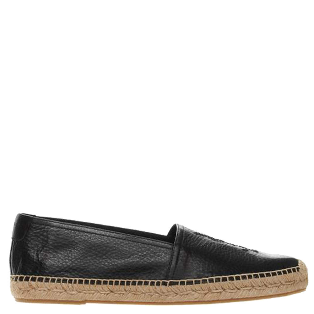 Pre Owned Saint Laurent Paris Black Leather Monogram Espadrilles Size EU 37