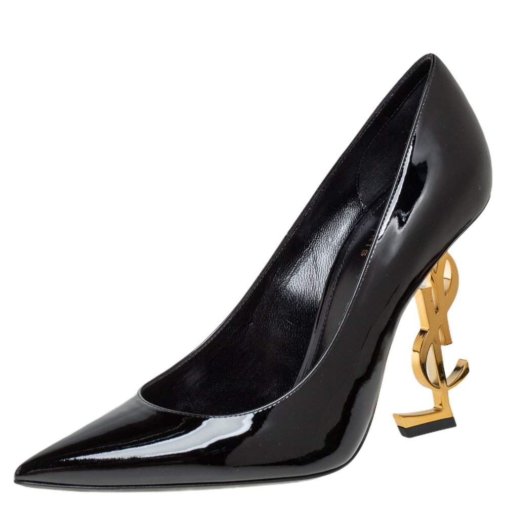 Pre Owned Saint Laurent Black Patent Leather Opyum Pointed Toe Pumps Size 38.5