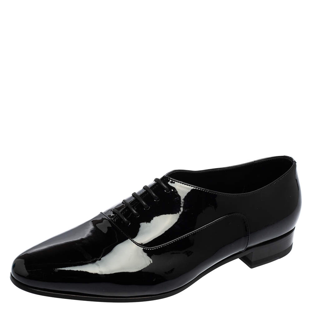 Pre Owned Saint Laurent Black Patent Leather Montaigne Lace Up Derby Size 39.5