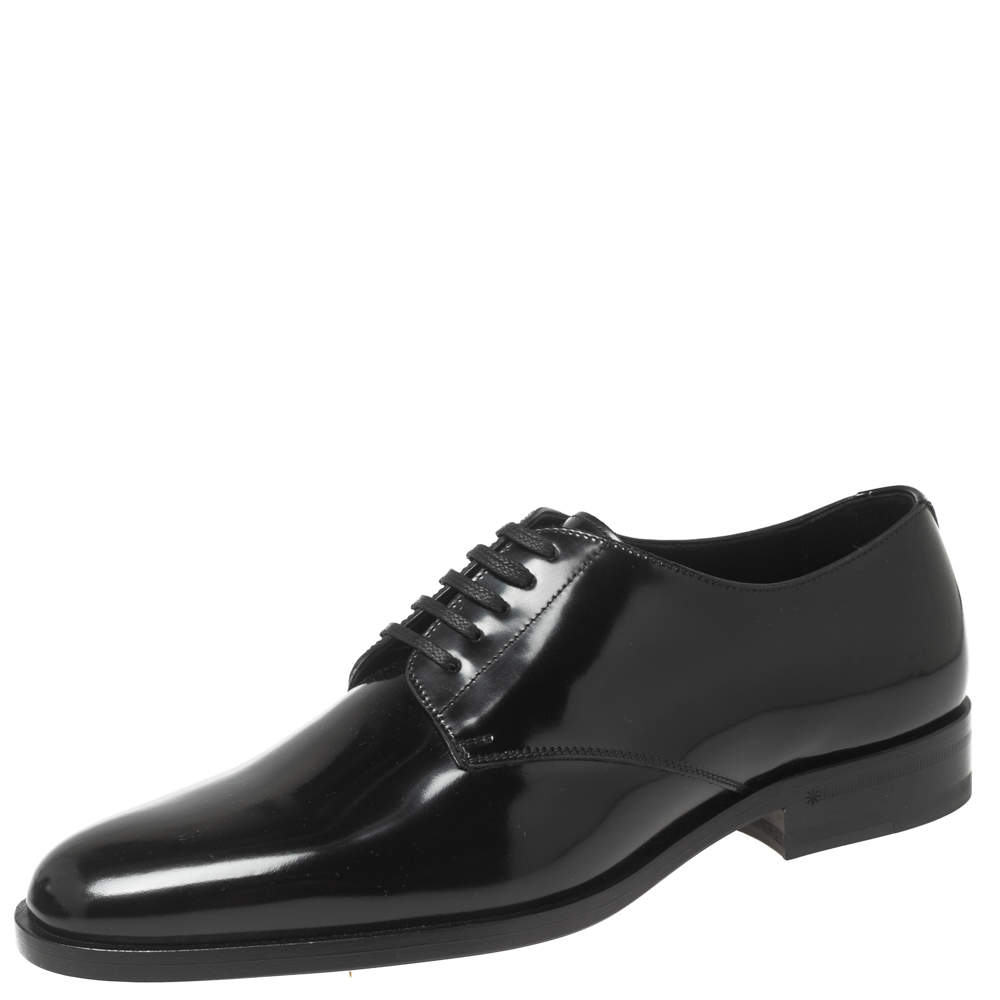 Saint Laurent Black Patent Leather Montaigne Lace-Up Derby Size 37.5