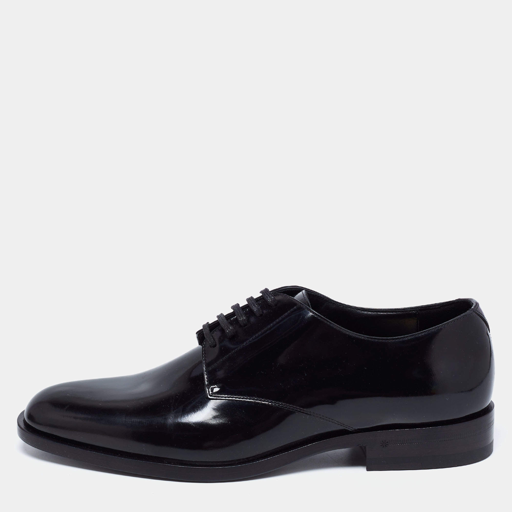 Pre Owned Saint Laurent Black Patent Leather Montaigne Lace-Up Derby Size 38.5